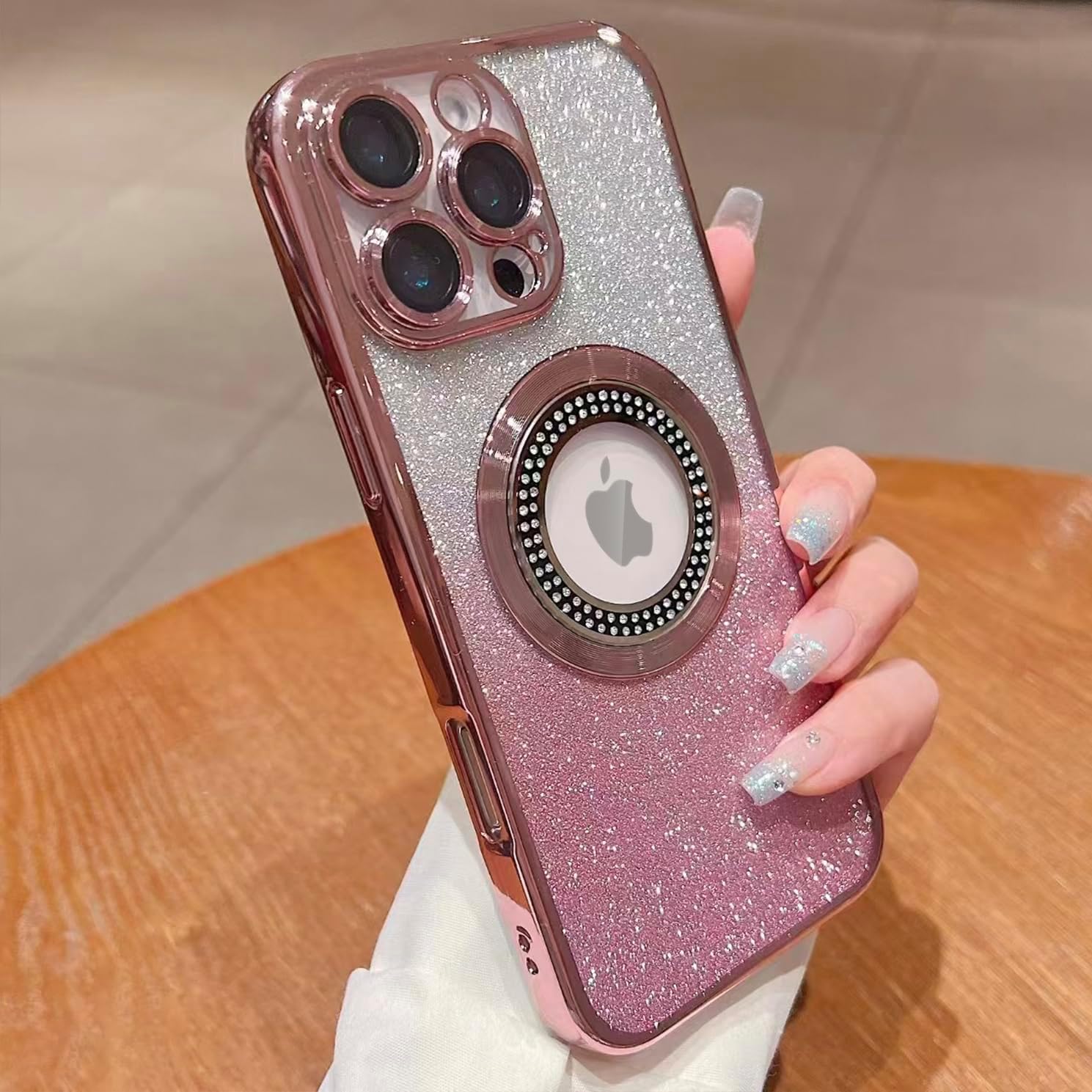 Misscase for iPhone 16 Pro Max Magnetic Glitter Case Compatible with MagSafe,Full Protection Slim Shockproof Anti-Scratch Case with Camera Lens Protector Logo View Dust-Proof Net for Women Pink - Image 3