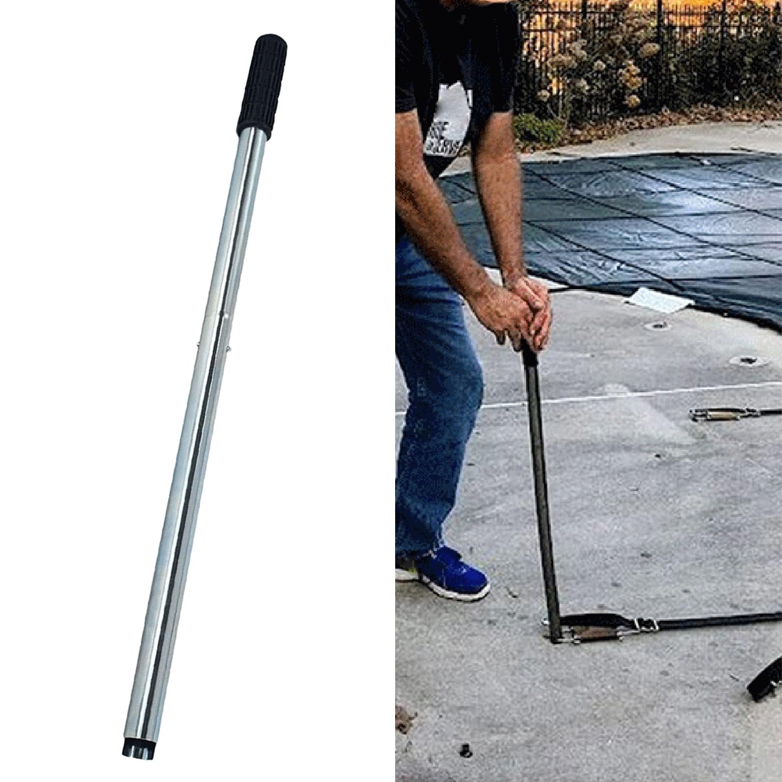 Tlence Poolabdeckungswerkzeug Aus Edelstahl – 66,5 Cm, Teilbar, Für Alle Gängigen Poolabdeckungsanker