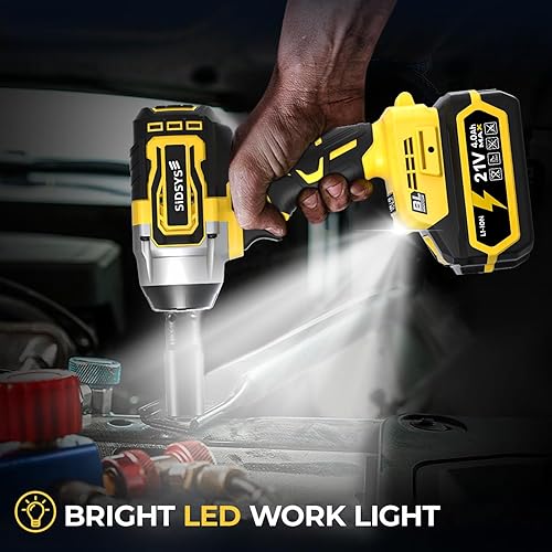 Miniatura 7 de SIDSYS Llave de impacto inalámbrica, 295 pies-libras (400 N.m), pistola de impacto de alto par de 21 V, batería de 4.0 Ah, cargador, 9 enchufes,