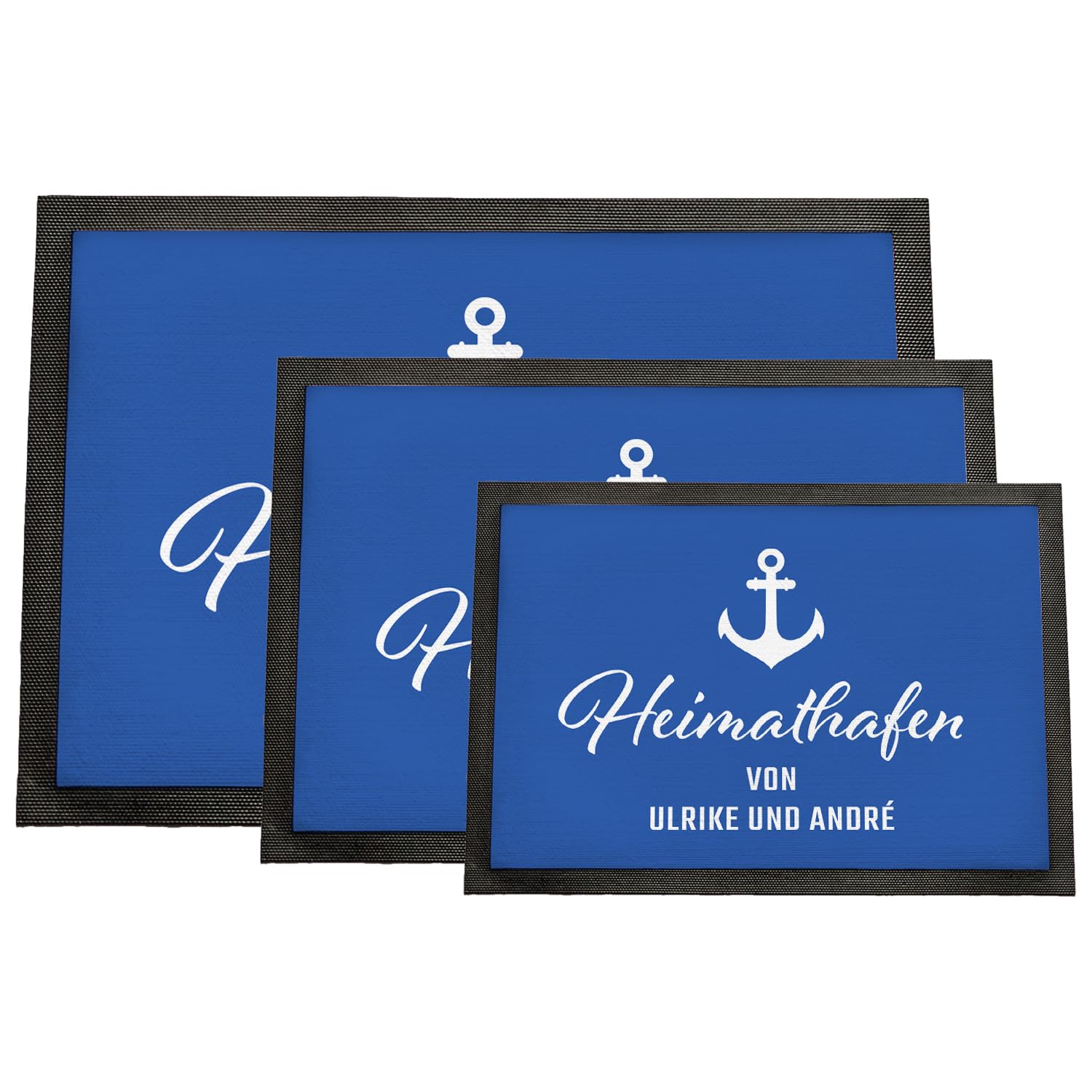 Personalisierte Fußmatte Heimathafen | Maritime Schmutzfangmatte für innen und außen | mit Wunschnamen Bedruckt | für Wohnungstür Haustür Eingangstür | Geschenkidee für Paare zum Einzug | 75 x 50 cm