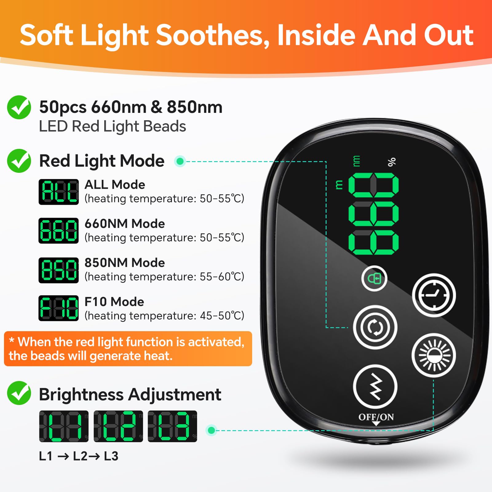 Kabellose Beheizte Schultermassageauflage 660-nm- & 850-nm-LED-Licht | mit 3 Heizstufen & 3 Vibrationsmodi, 3 Minuten Timer, Touchscreen-Steuerung, 5000mah-Akku