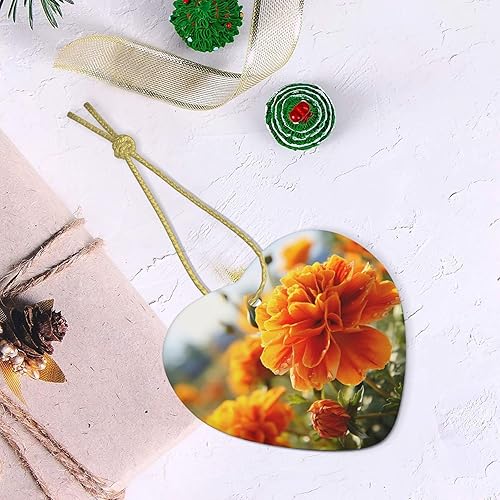 Miniatura 4 de Adornos de cerámica para árbol de Navidad, flores de caléndula, flores de otoño, adornos de cerámica de corazón, decoraciones divertidas de Navidad,