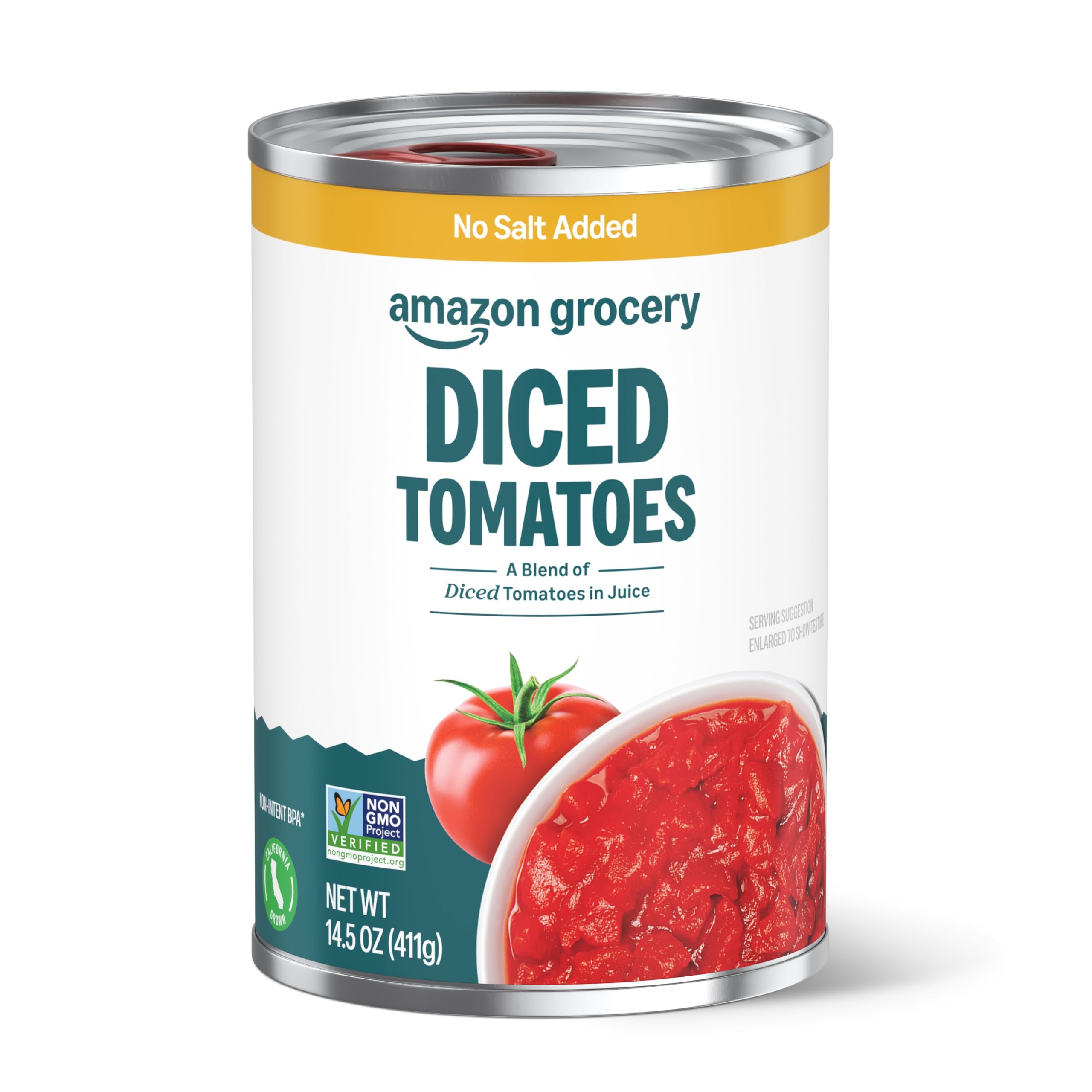 Amazon Grocery, Diced Tomatoes, No Salt Added, 14.5 Oz (Previously Amazon Fresh, Packaging May Vary)