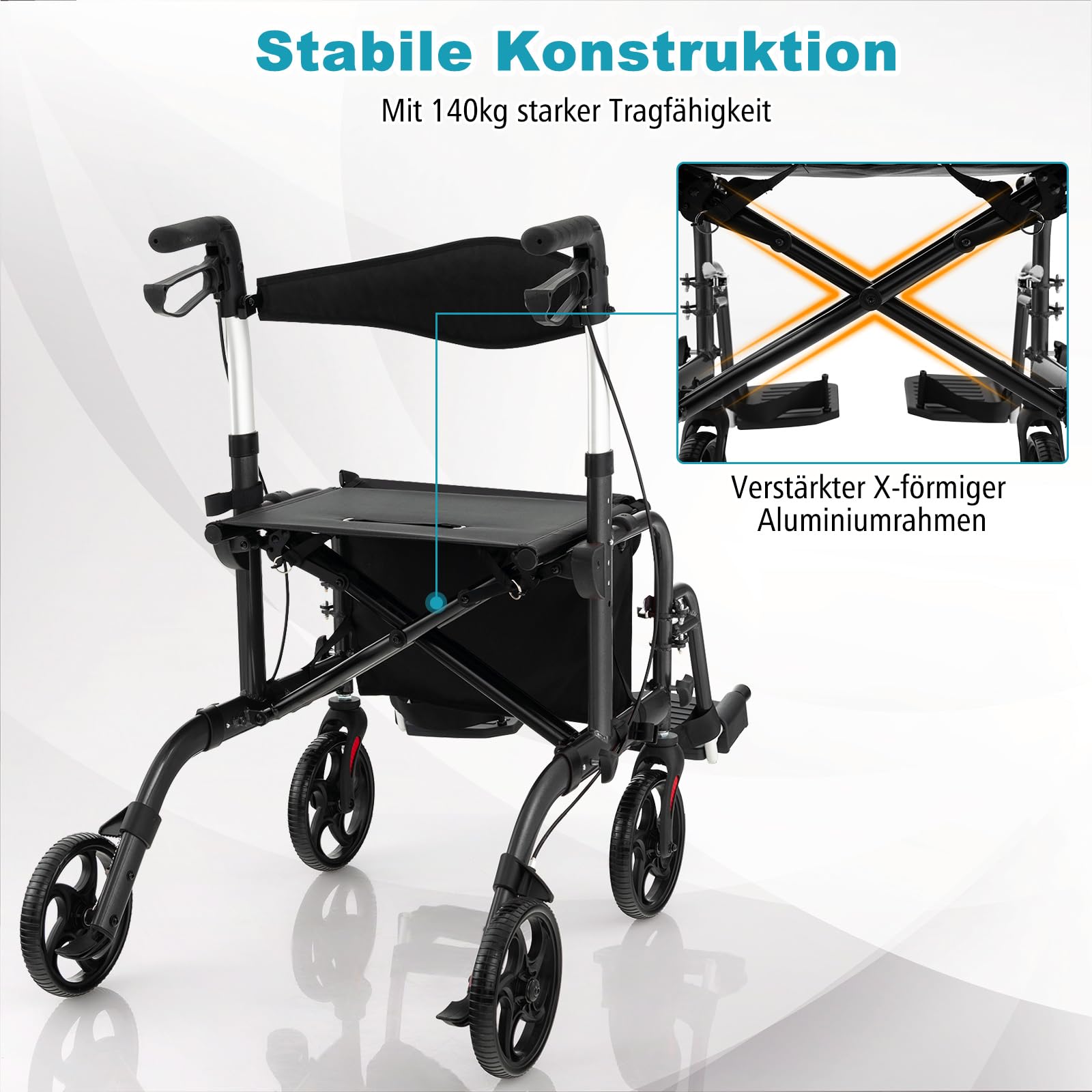 GOPLUS Wózek inwalidzki 2 w 1, składany, z aluminium, obciążenie do 136 kg, z regulacją wysokości, lekki, pomoc w chodzeniu, krzesło transportowe z podnóżkiem i uchwytem na kijki dla osób starszych