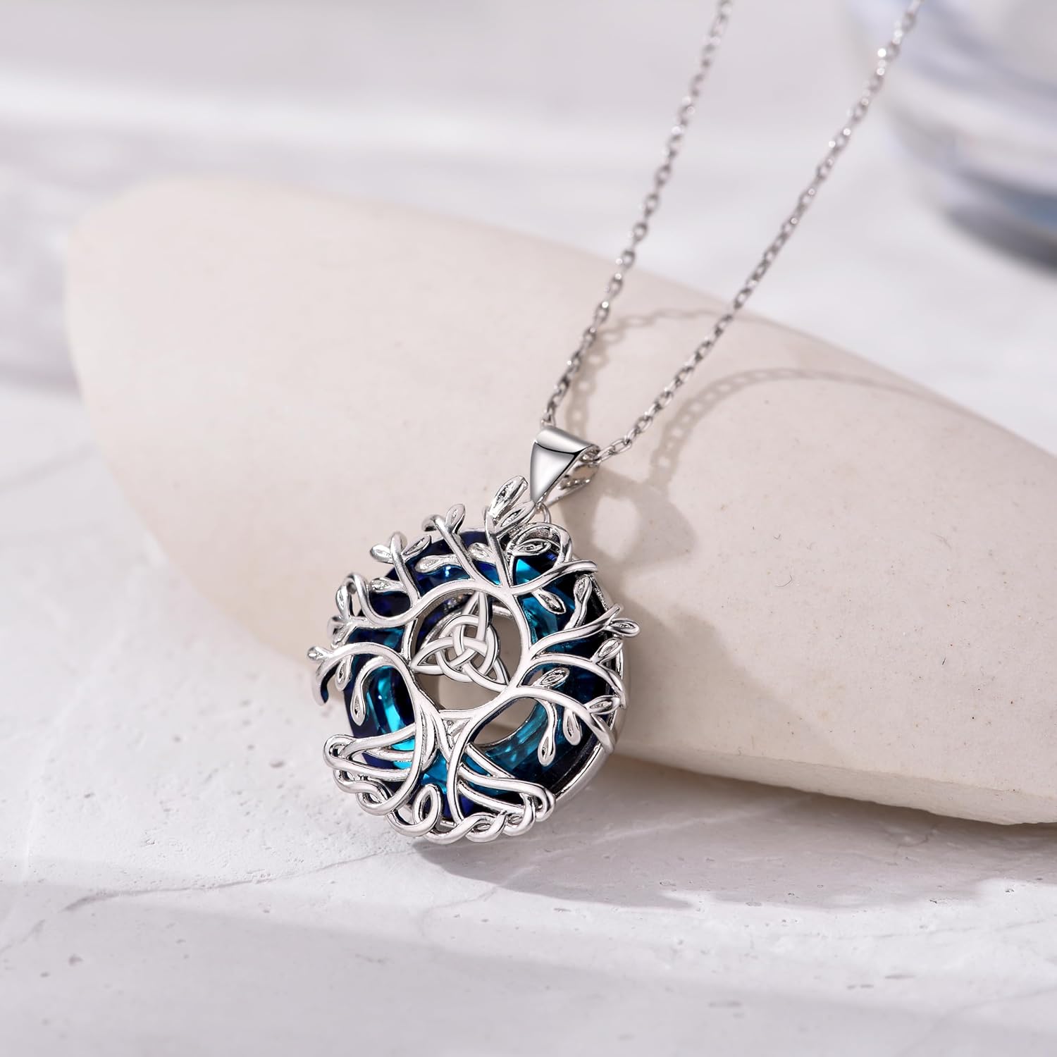 Tree of Life Pendnat Sunflower/Celtic Necklace with Blue Crystal Tree Jewelry Gifts for Women - Image 5