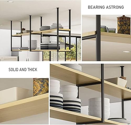 Miniatura 5 de Shelves Whftd Hanging Floating Shelf - Wrought Iron Plant Rack, European-Style Simple Solid Wood Storage Rack, for KitchenLivingBar Decoration Shelf