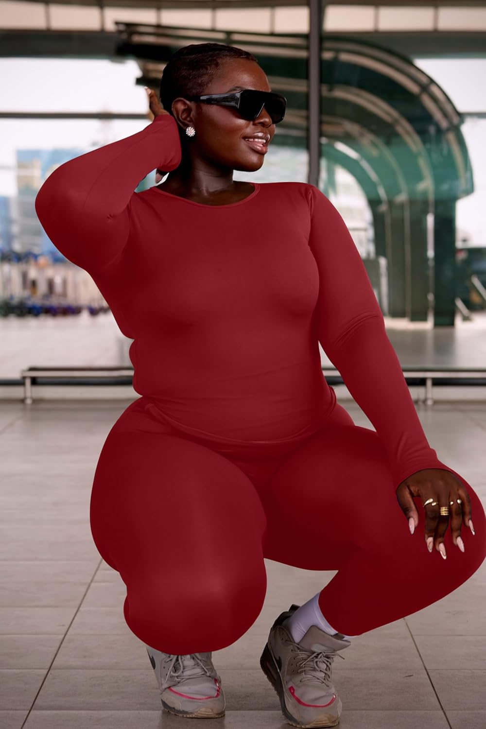 CLOCOR Womens 2 Piece Outfits Sweatsuits - Tracksuit Set Long Sleeve Crop Top & Drawstring Wide Leg Pants with Pockets - Image 5