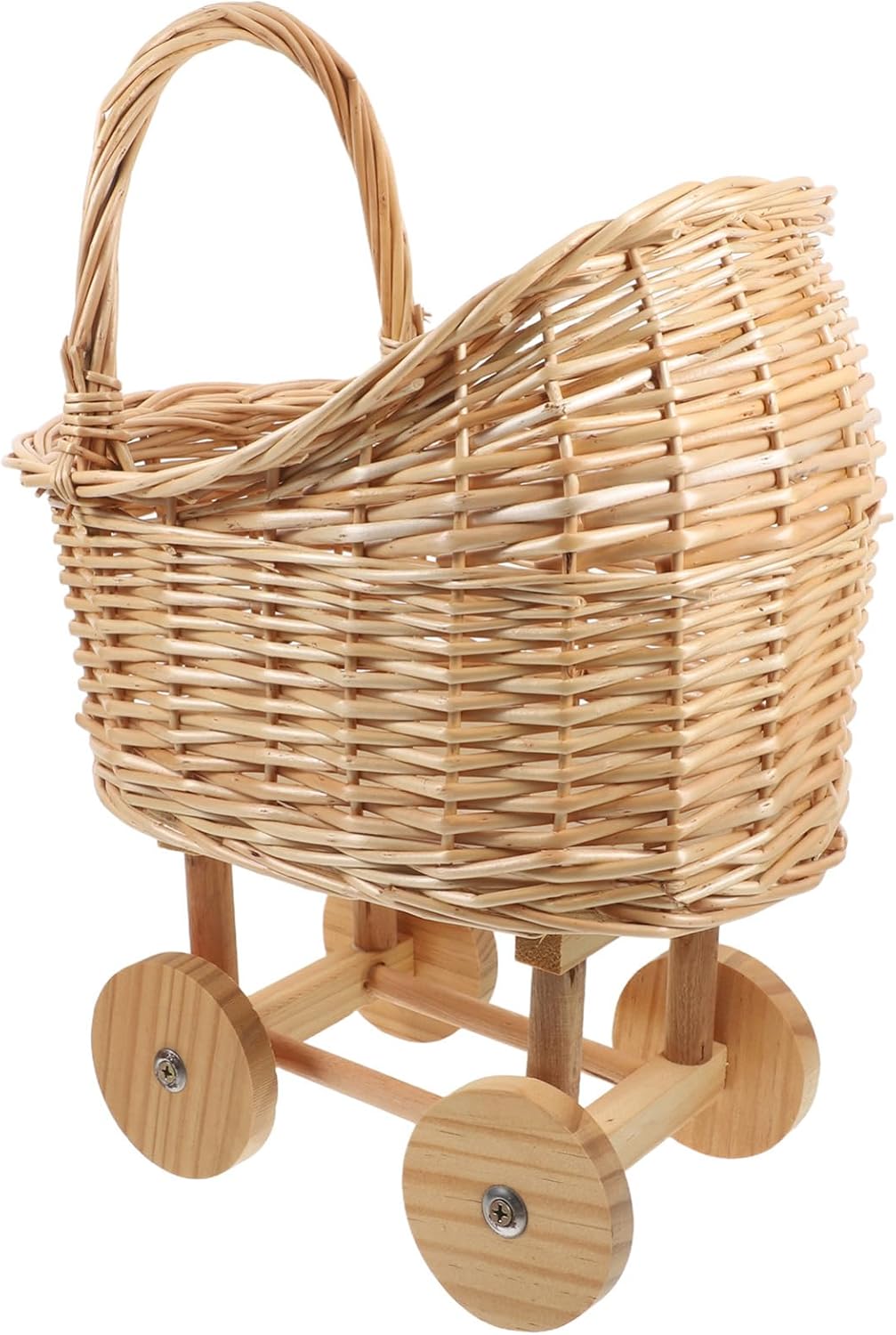 BESTonZON Stroller Shaped Woven Flower Basket with Handles for Weddings Showers and Floral Arrangements Rustic Decorative Storage Basket for Celebrations