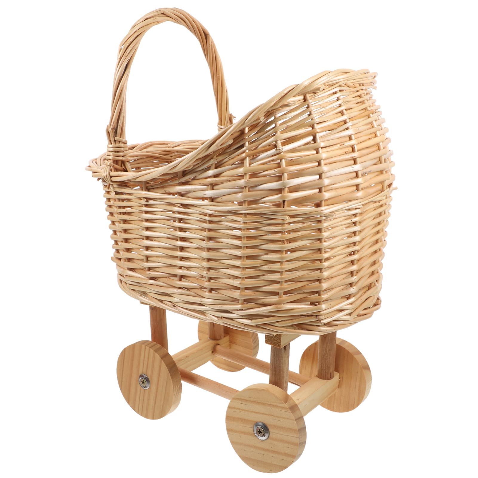 BESTonZON Stroller Shaped Woven Flower Basket with Handles for Weddings Showers and Floral Arrangements Rustic Decorative Storage Basket for Celebrations