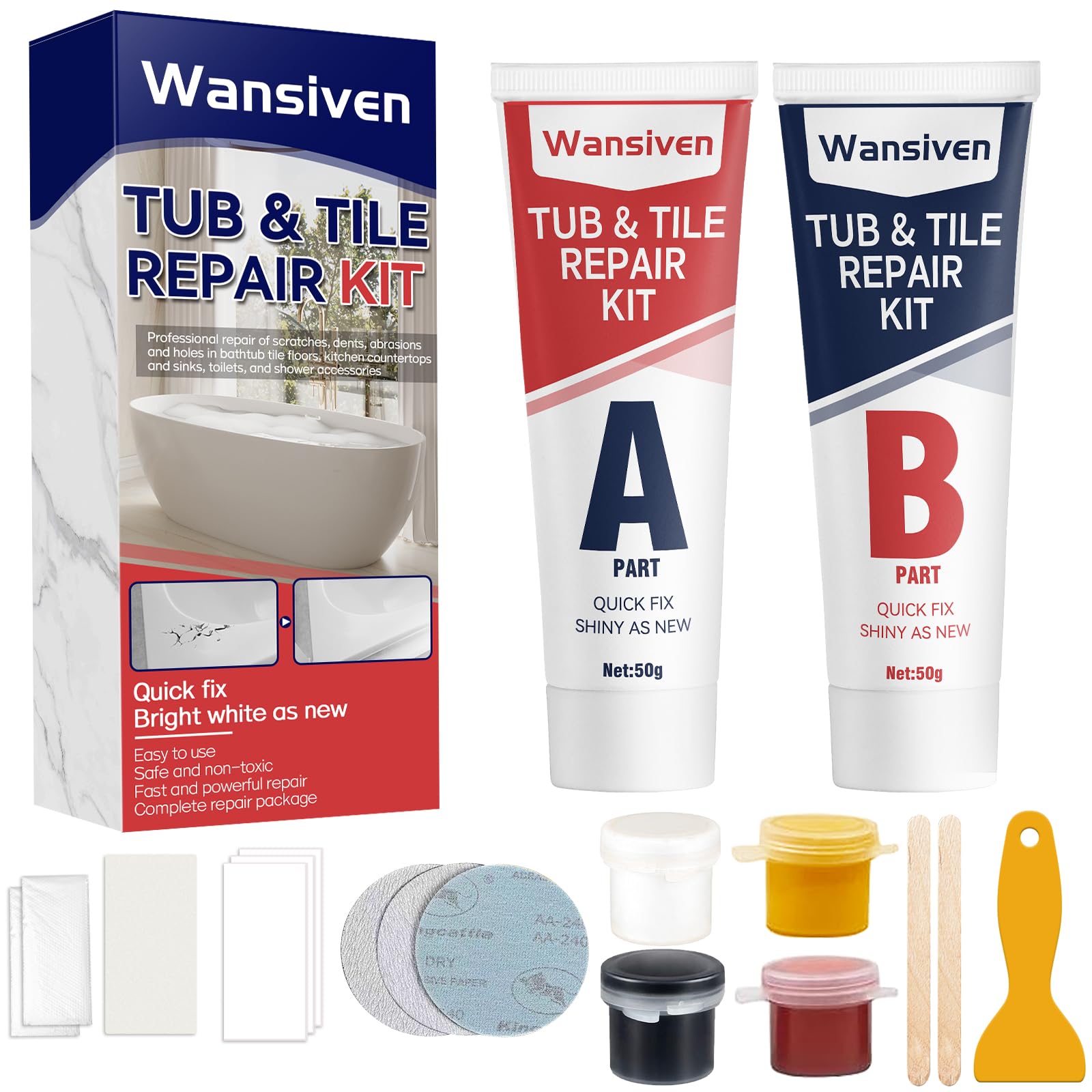 Shower Tray and Enamel Tub Repair Kit - Leak-Proof Solution for Bathtub, Sink, Tile Scratches, Holes and Cracks (XBG-003)