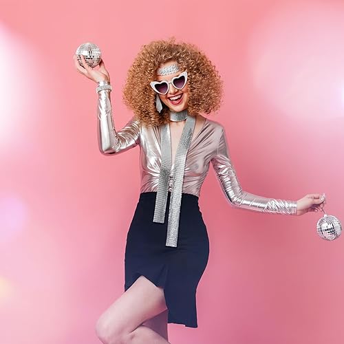 Miniatura 2 de Accesorios de discoteca de los años 70 para mujer, juego de disfraz de discoteca de los años 70, aretes de discoteca, bufanda de lentejuelas, lentes