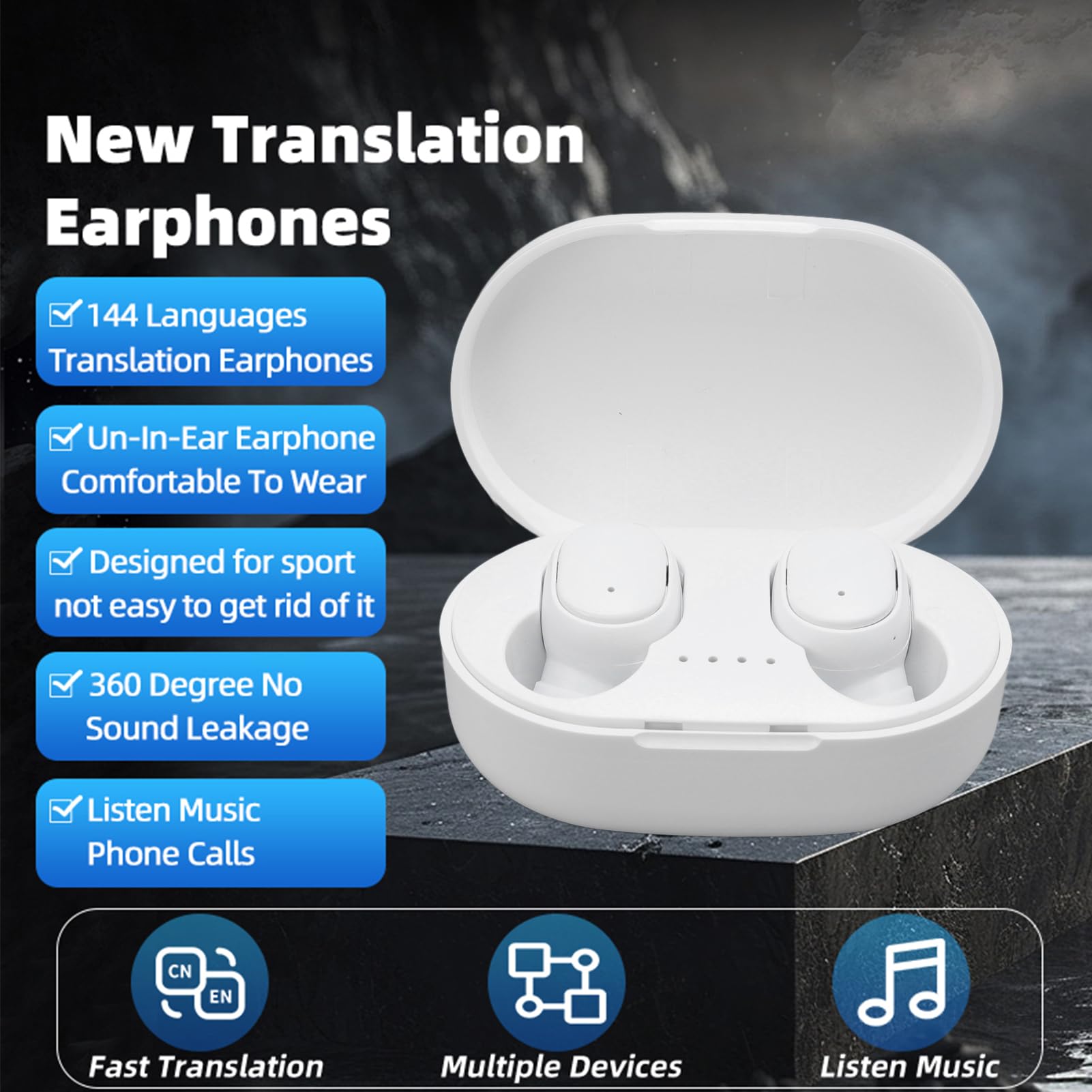 Acouto Auricolari per Traduttore 144 Lingue Online 5.4 Auricolari per Traduzione Multifunzionale Bianco su Traduzione Linguistica Viaggiatori Senza Soluzione di continuità Questi Servizi Completi