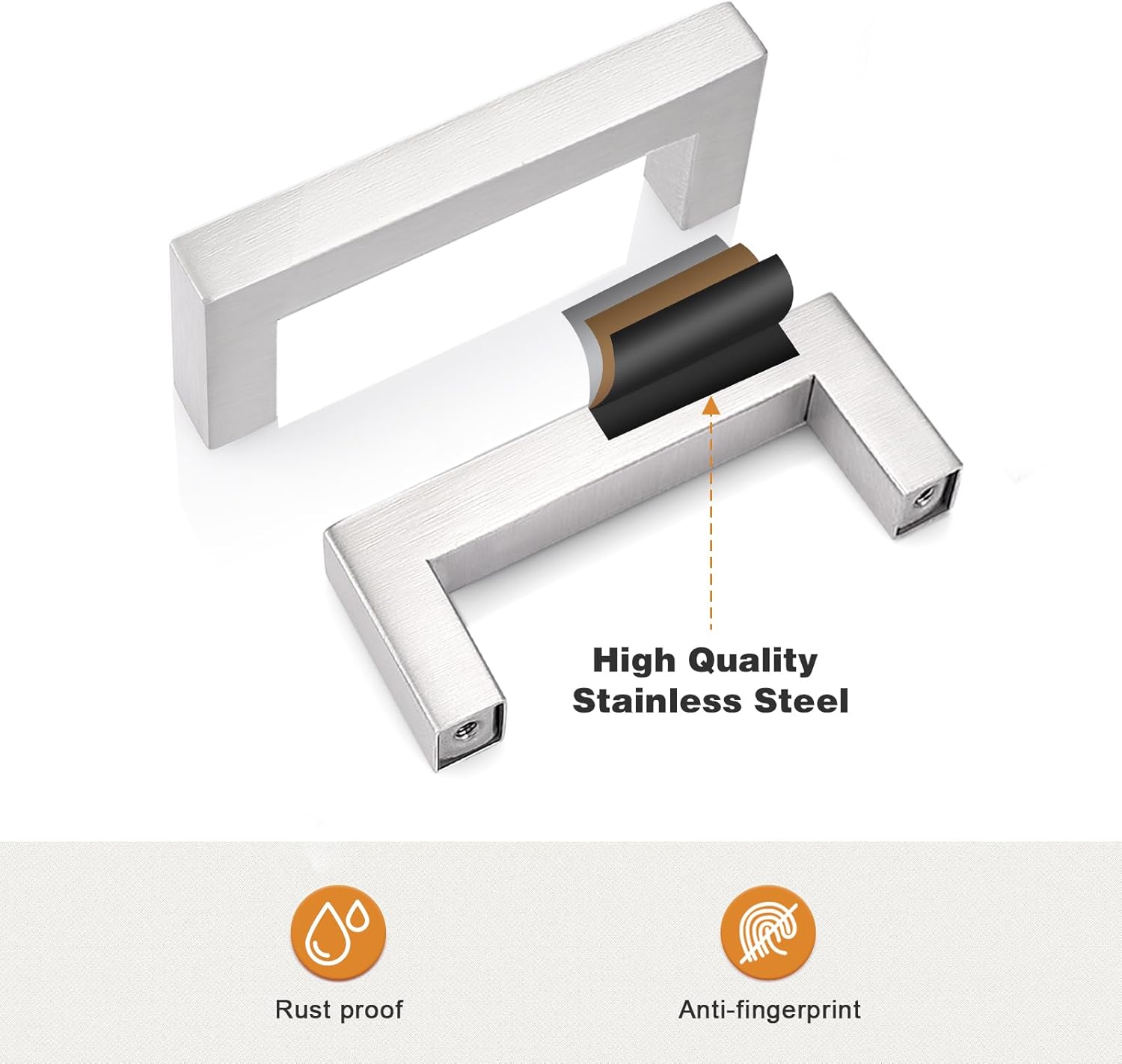 Probrico 50 Pack Silver Cabinet Pulls Square Kitchen Cabinet Hardware 3-1/2 Inch(90mm) Hole Center Modern Drawer Handles Stainless Steel Satin Nickel Drawer Pulls for Cupboard