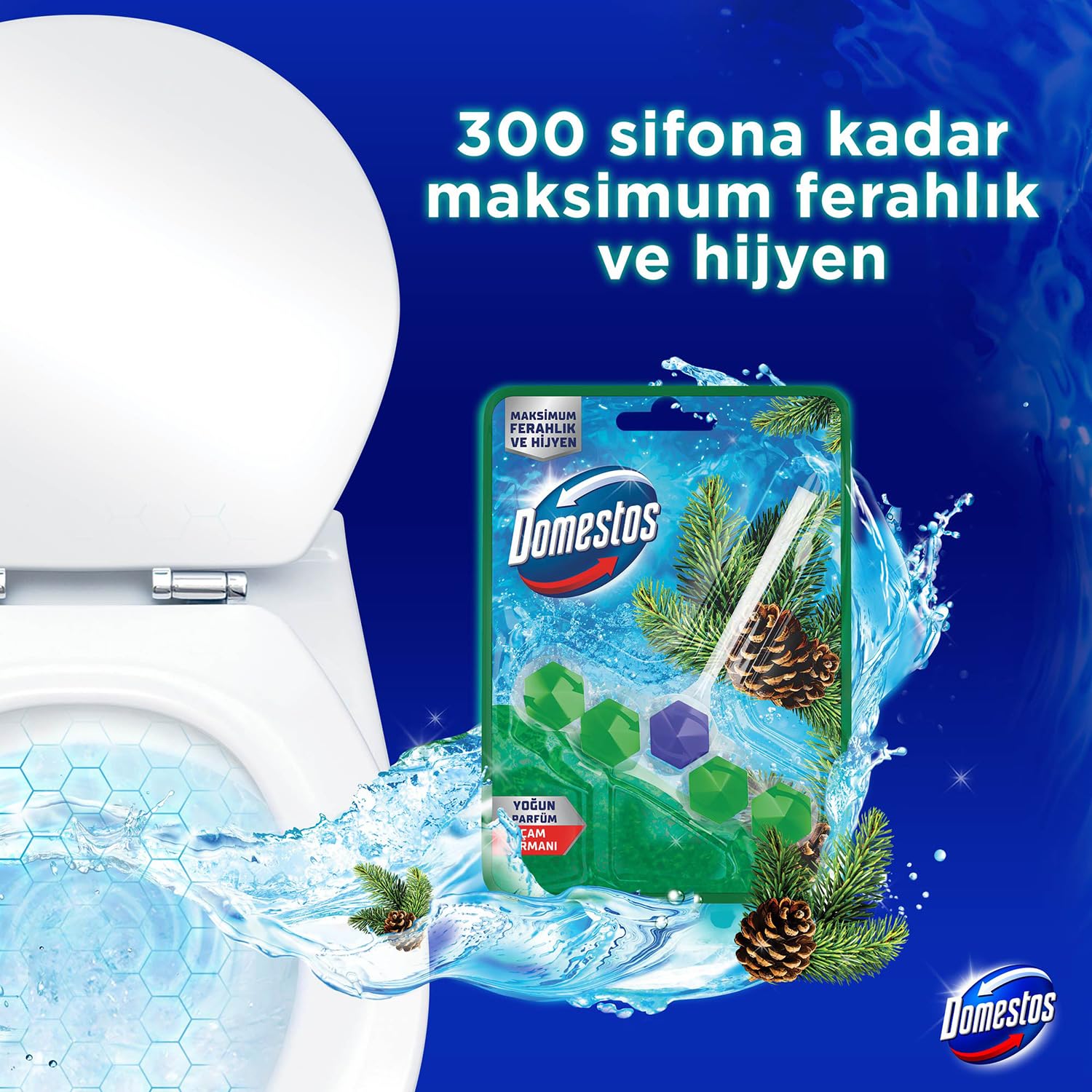 Domestos WC Blok 5'li Güç Tuvalet Bloğu Çam Ferahlığı Maksimum Hijyen 50 G