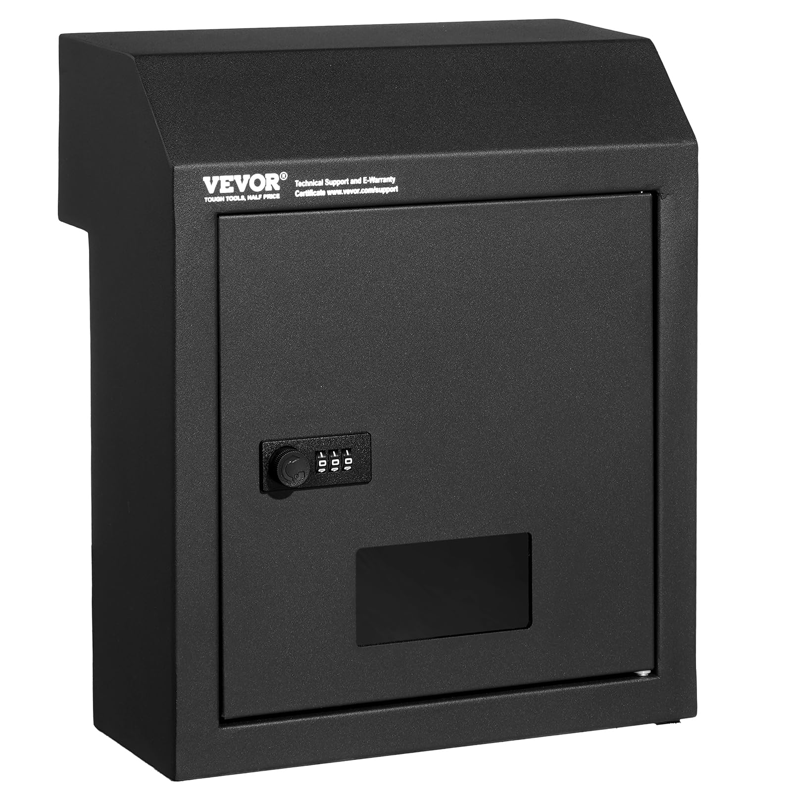 VEVOR Skrzynka pocztowa do zabudowy, 305 x 155 x 360 mm, skrzynka pocztowa przez drzwi, 43 mm, solidna stal, szyfrowy zamek szyfrowy do listów, kluczy, domu, biura, czarna