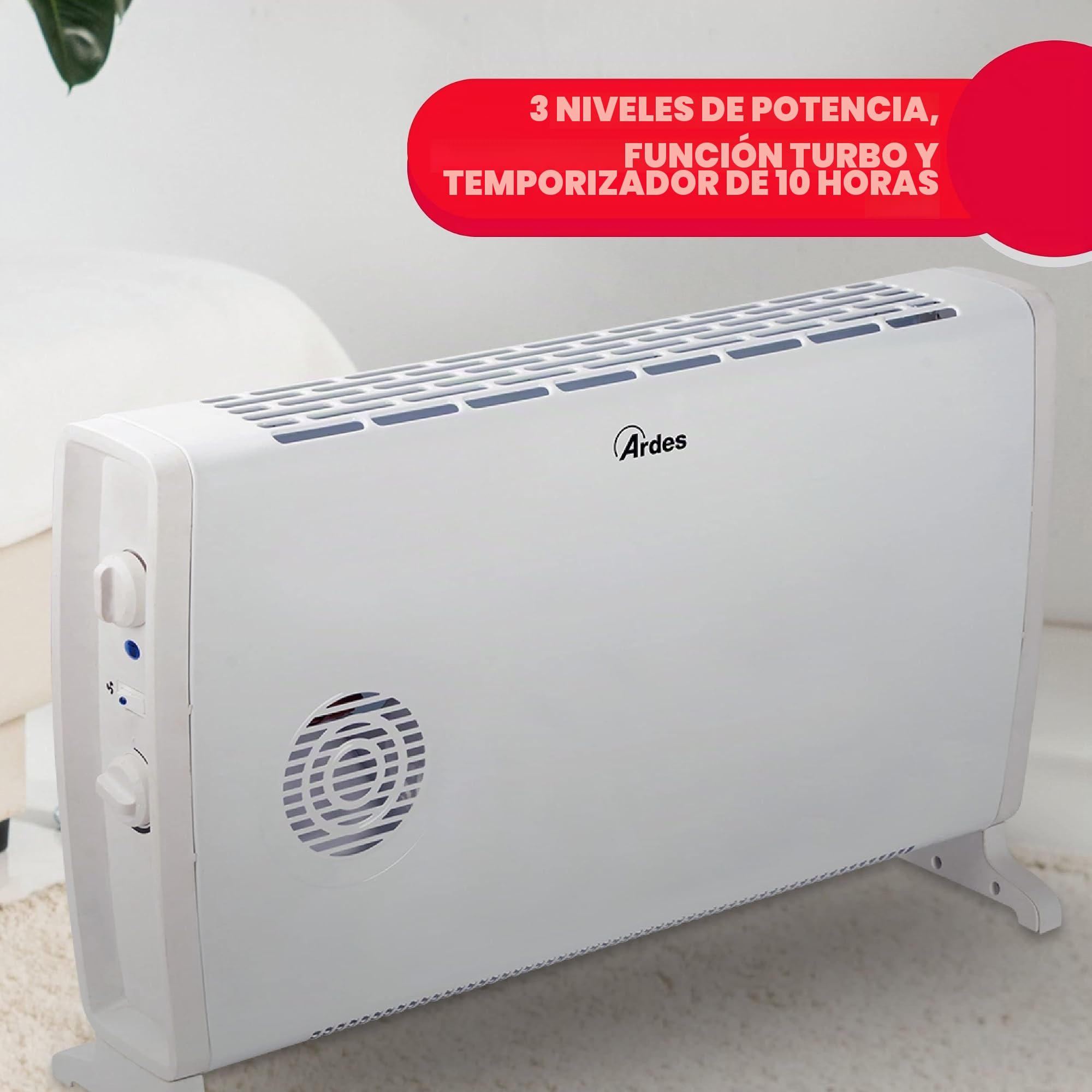 ARDES AR4C05 Termoconvector Eléctrico SMOOTHY 1700/2000W para Calentar el Hogar y la Oficina, Con Termostato, Calentador Convector de Aire Caliente
