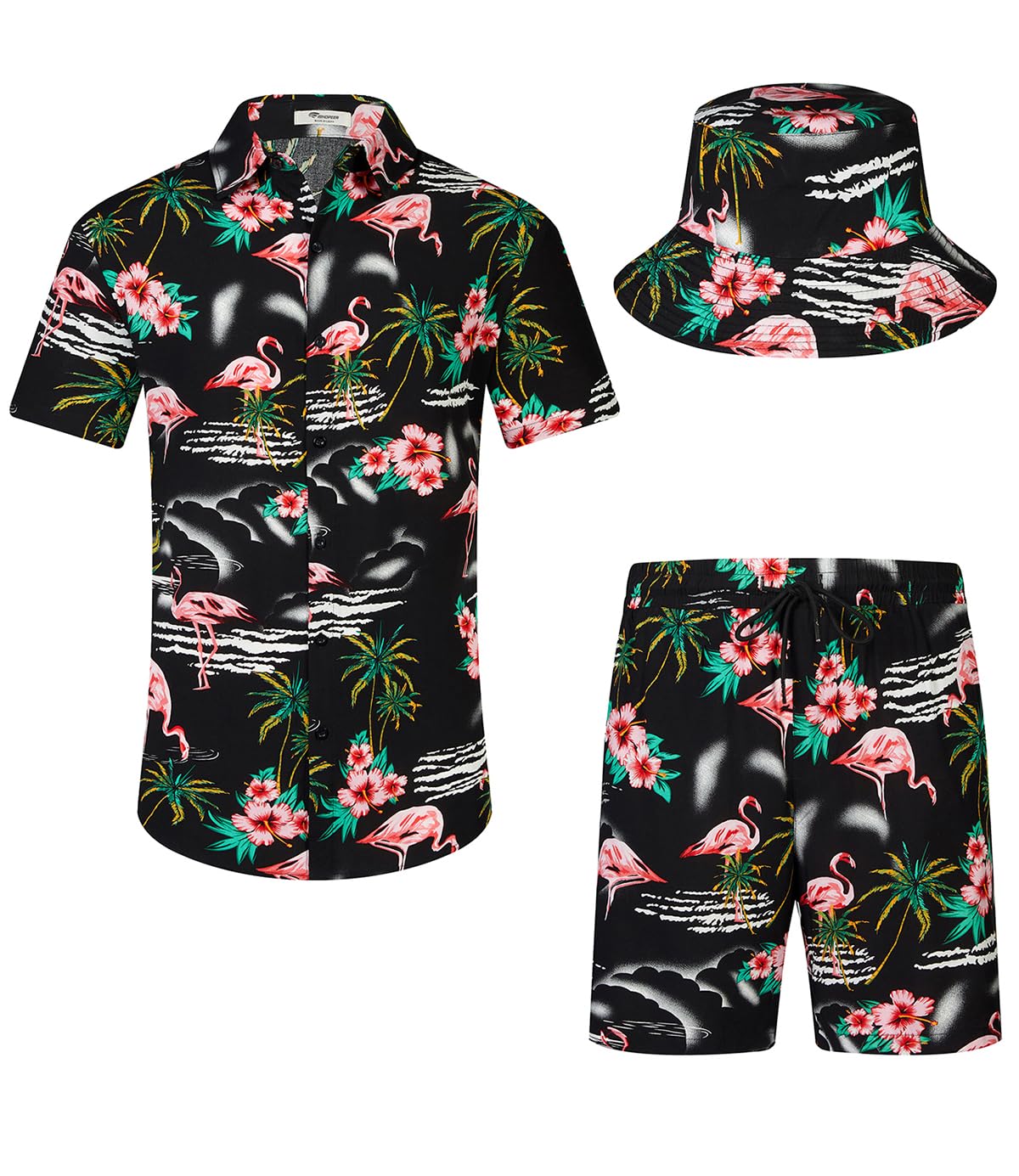 SPKPKEY Hawaii-Hemd und Shorts für Herren 2-teilig, Lässig Button-Down-Shirts Sommer Strand Outfits mit Hüten