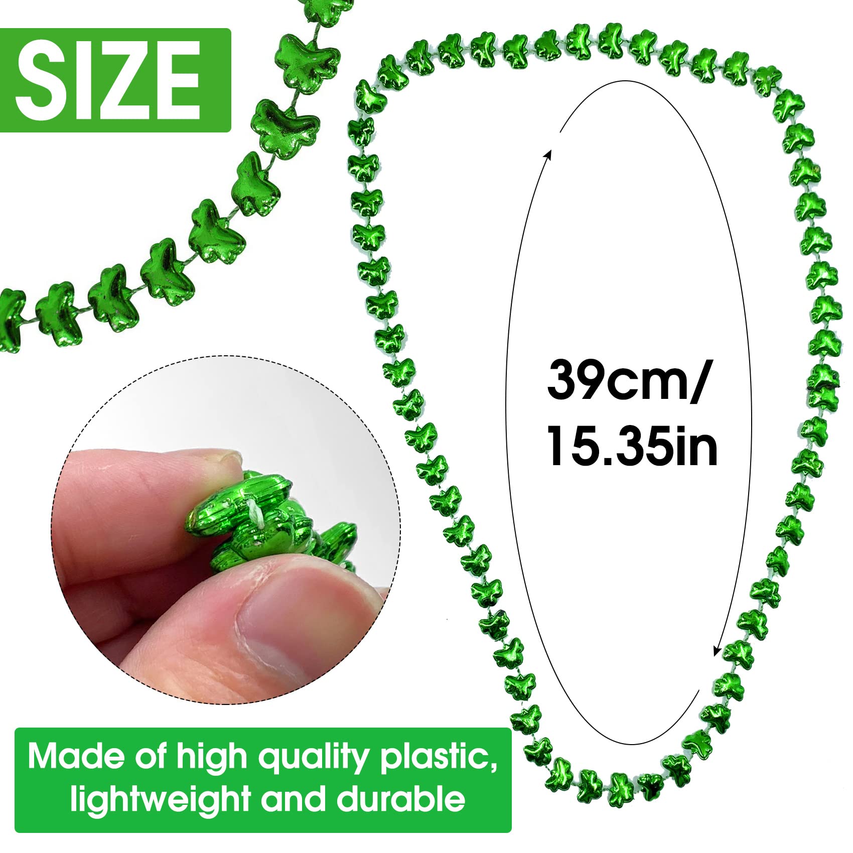 Reofrey 12 Pcs St Patricks Party Necklace Beads, Shamrock Beads Necklaces for St.patrick Day Decorations, Dressing-up Accessories, Mardi Gras Party Favors & Supplies(15.35
