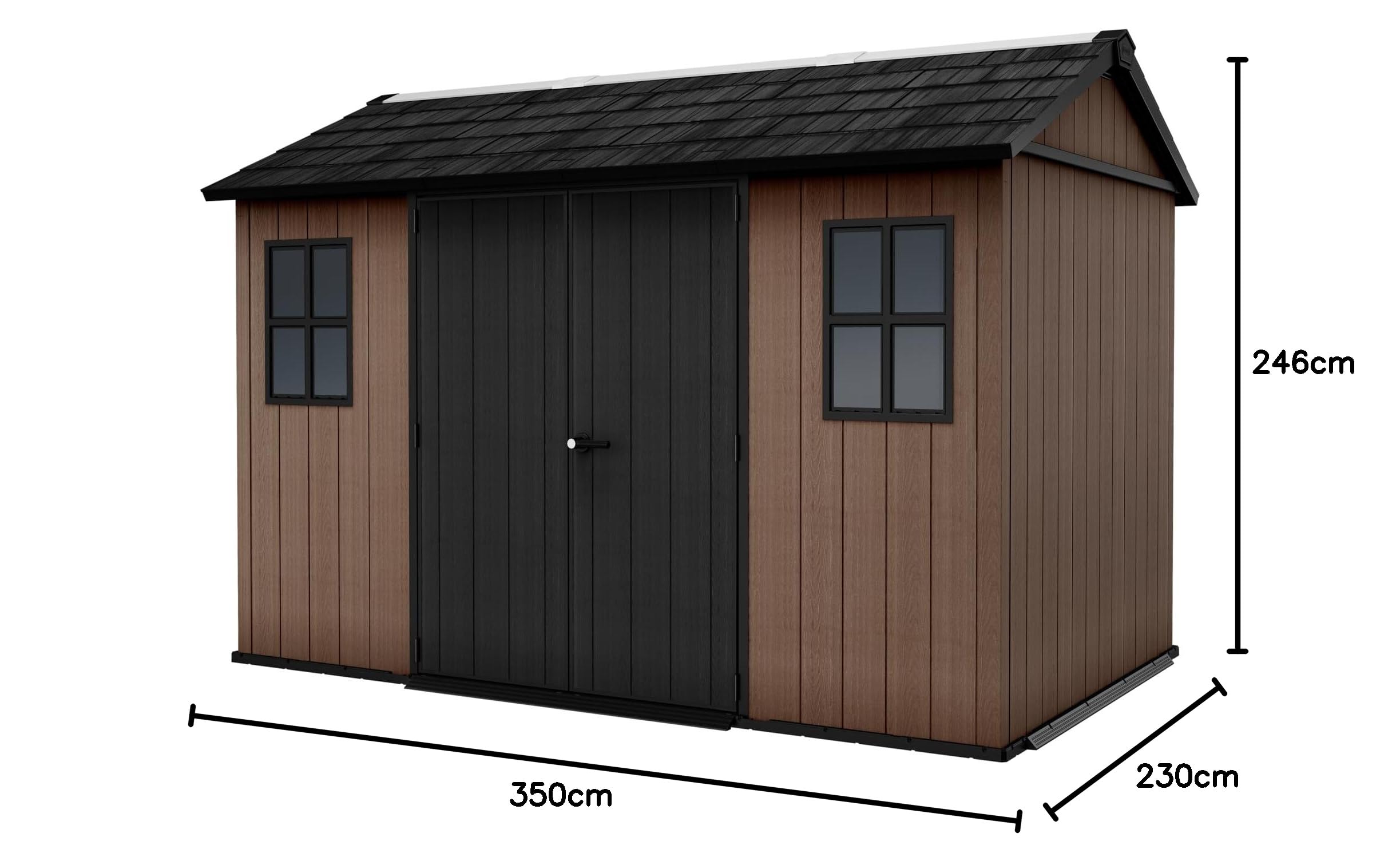 Keter Caseta de Jardín Newton 7511/1175, Efecto Madera Natural, Puertas y Ventanas Orientables, Marrón, 6,5 m², 230x350x246H cm