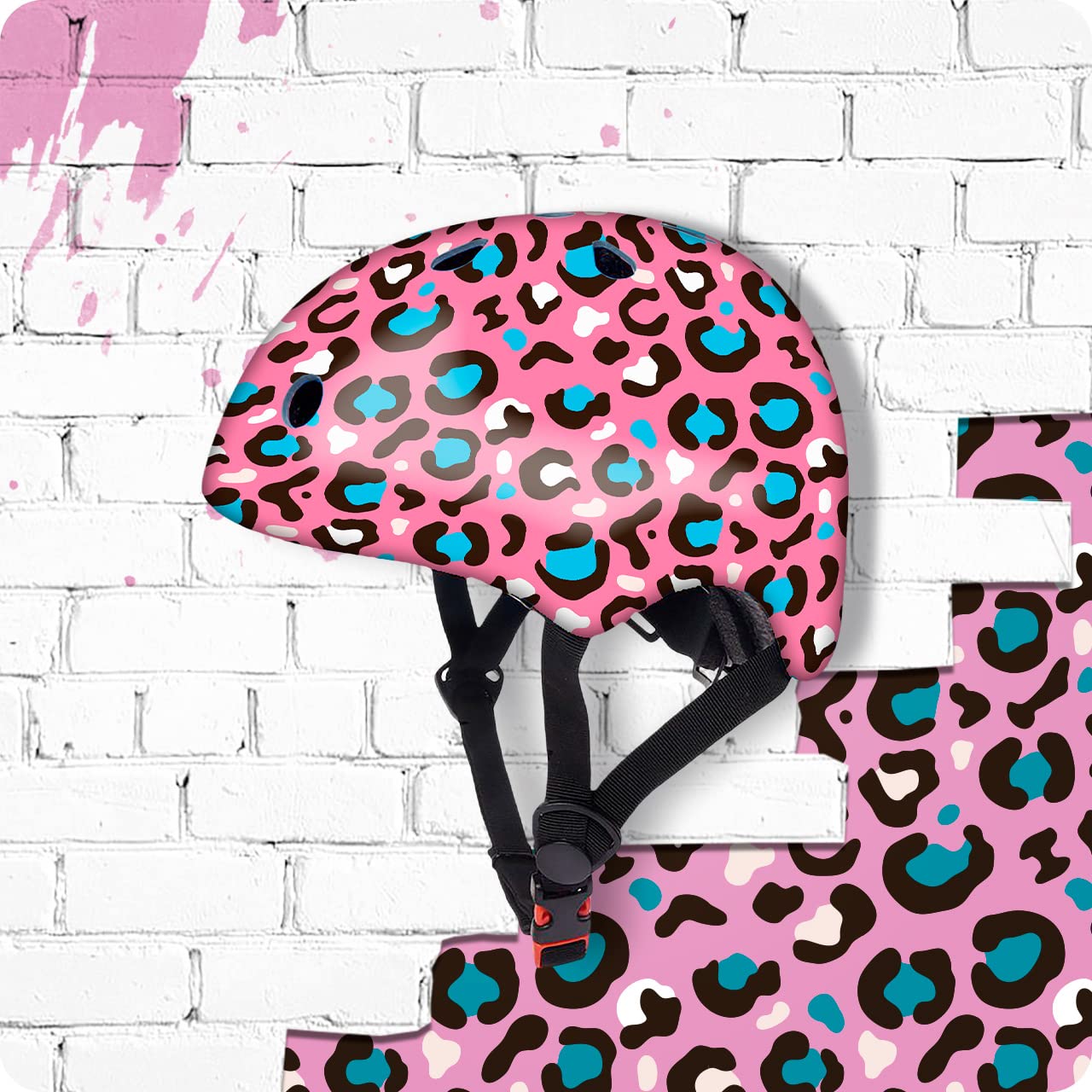DEQUBE Casco Infantil Ajustable 50-54cm Leopardo Rosa para niños y niñas 2-7 años