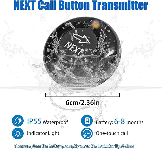 Queue Calling System Restaurant Pager Waiting Number Calling System Queue Management System Loud Speakers 3-Digit Display Call Host Display Screen Caller for Restaurant (Next-Black)