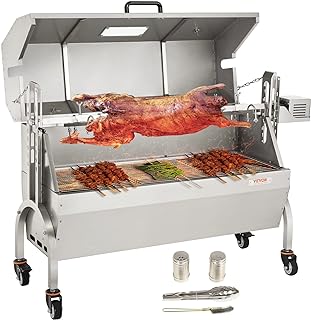 VEVOR Stainless Steel Rotisserie Grill with Hooded Cover, BBQ Whole Pig Lamb Goat Charcoal Spit Grill, Electric 50W Motor BBQ Hog Rotisserie Roaster, 46 Inch 132Lbs Capacity Lamb Rotisserie System