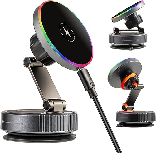 Cargador MagSafe de montaje para automóvil para iPhone carga inalámbrica rápida de 15 W Succión fuerte de 120 libras, doble capa de 2800 gf fuerte