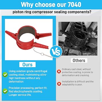 7040 Piston Ring Compressor Tool-Replaces PT-7040 5394454 5299339,with Adapter & Anti-Polishing Ring,5.4 Bore Fits for Cummins ISX/QSX 15,Caterpillar 3400,C-15(4 PCS)
