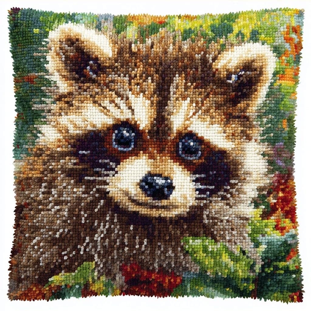 WallustrioaW Latch Hook Cushion Kits,Animal Raccoon