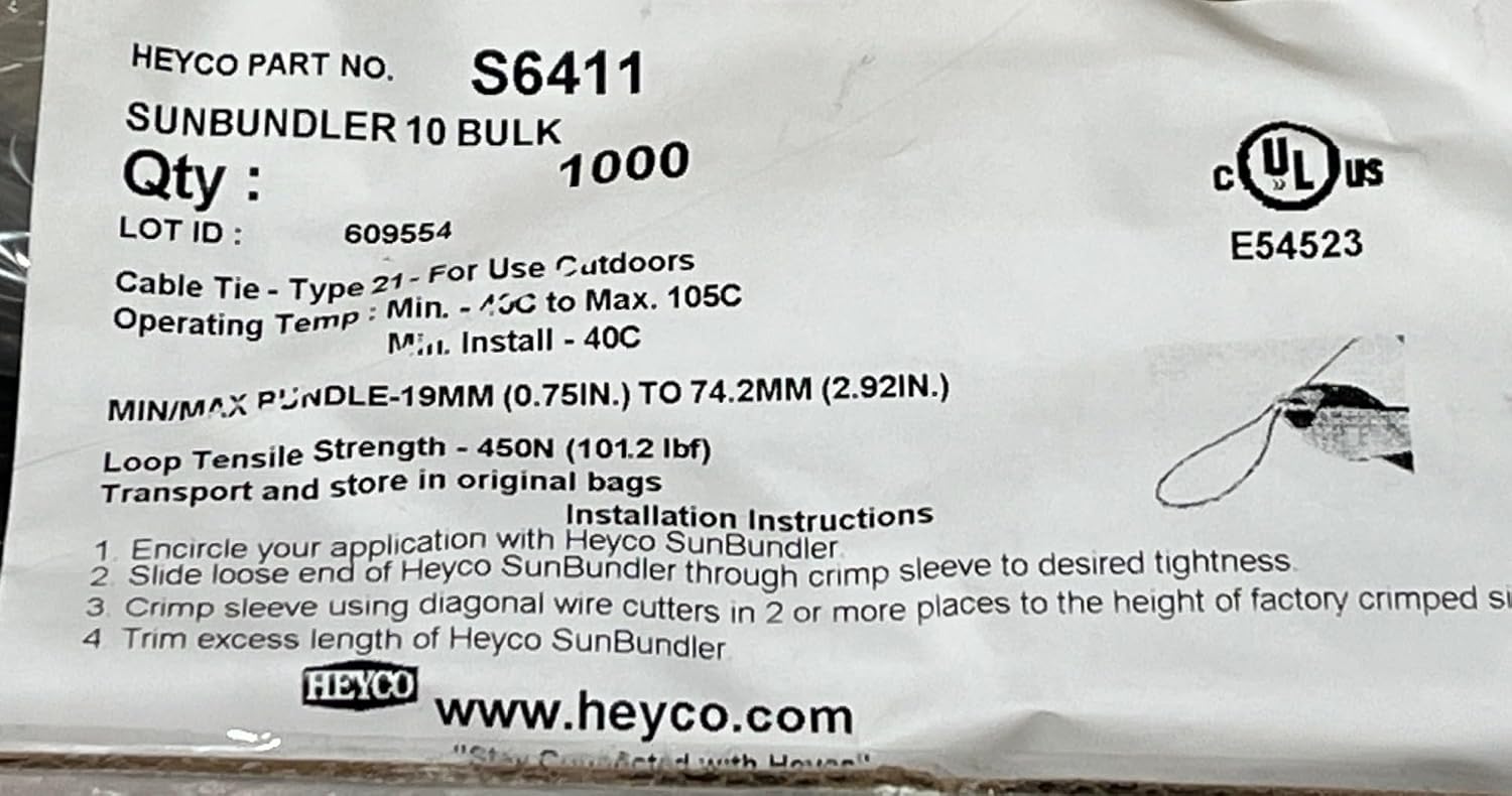 Heyco S6411 SunBundler10 Stainless Steel Cable Tie (1,000 Box)