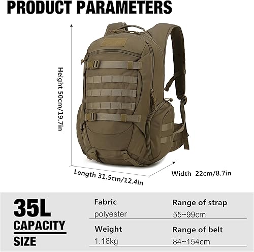 Miniatura 2 de Mardingtop 35L Tactical Backpacks Molle Hiking daypacks for Camping Hiking Military Traveling Motorcycle(With Rain-cover)