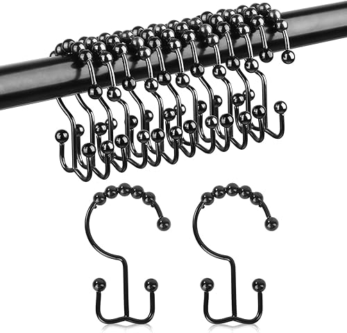 Shigat - Ganchos de cortina de ducha para barra de cortina, anillos de cortina de ducha, ganchos de metal inoxidable de doble deslizamiento para