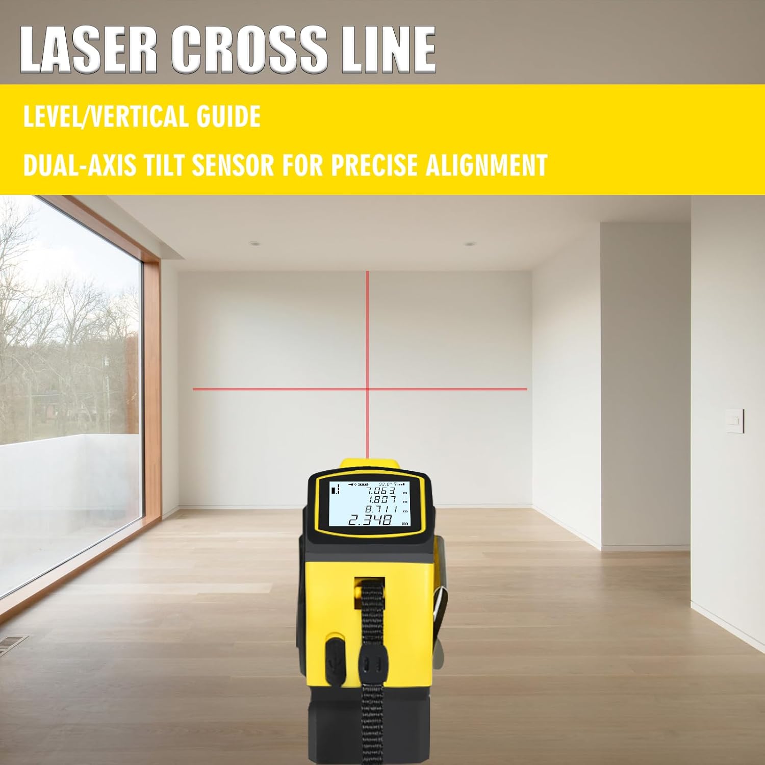 4-in-1 Laser Tape Measure 328FT, Digital Laser Distance Meter,16FT Steel Tape, Dual-Axis Electronic Angle & Crosshair Level,Area/Volume/Pythagorean,LCD Rechargeable Measuring Tool(Yellow)