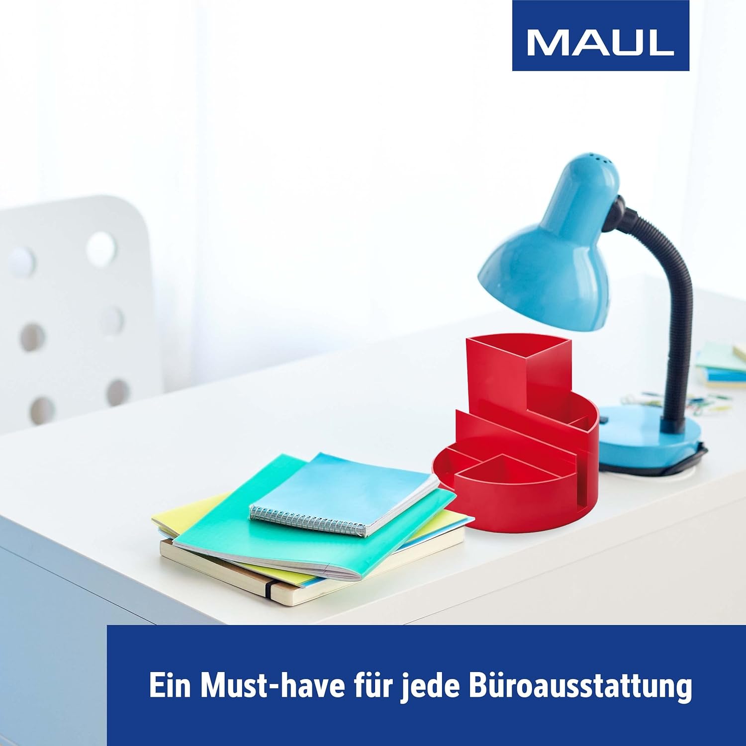 Maul Desk Organiser Round Box Eco | Organiser Made of 85% Recycled Plastic | for Storing Pens, Scissors and Note Card | Practical Shelf for Office and Desk | Red