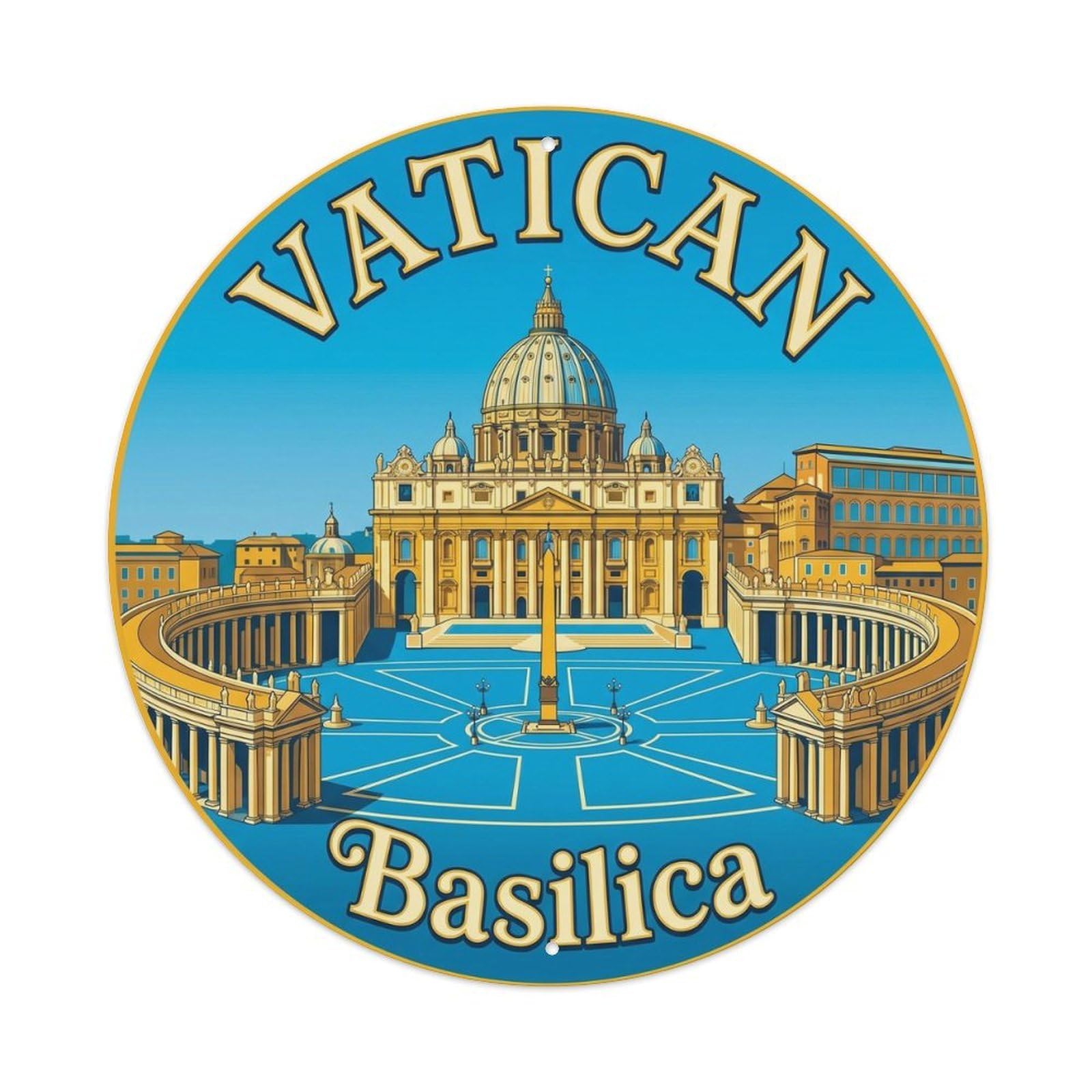 Vintage Travel Vatican Basilica Italy Metal Tin Sign Plaque Wall Decor for Cafe, Club, Garden Round Metal Poster 8x8Inch