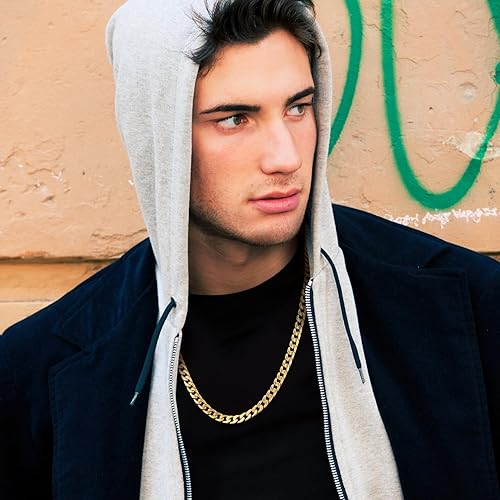 Miniatura 2 de Suplight Cuban Link Curb Chain Necklace for Men Women, Silver ToneBlack18K Gold Plated Chains for Men, Mens Necklace Chains Stainless Steel HipHop