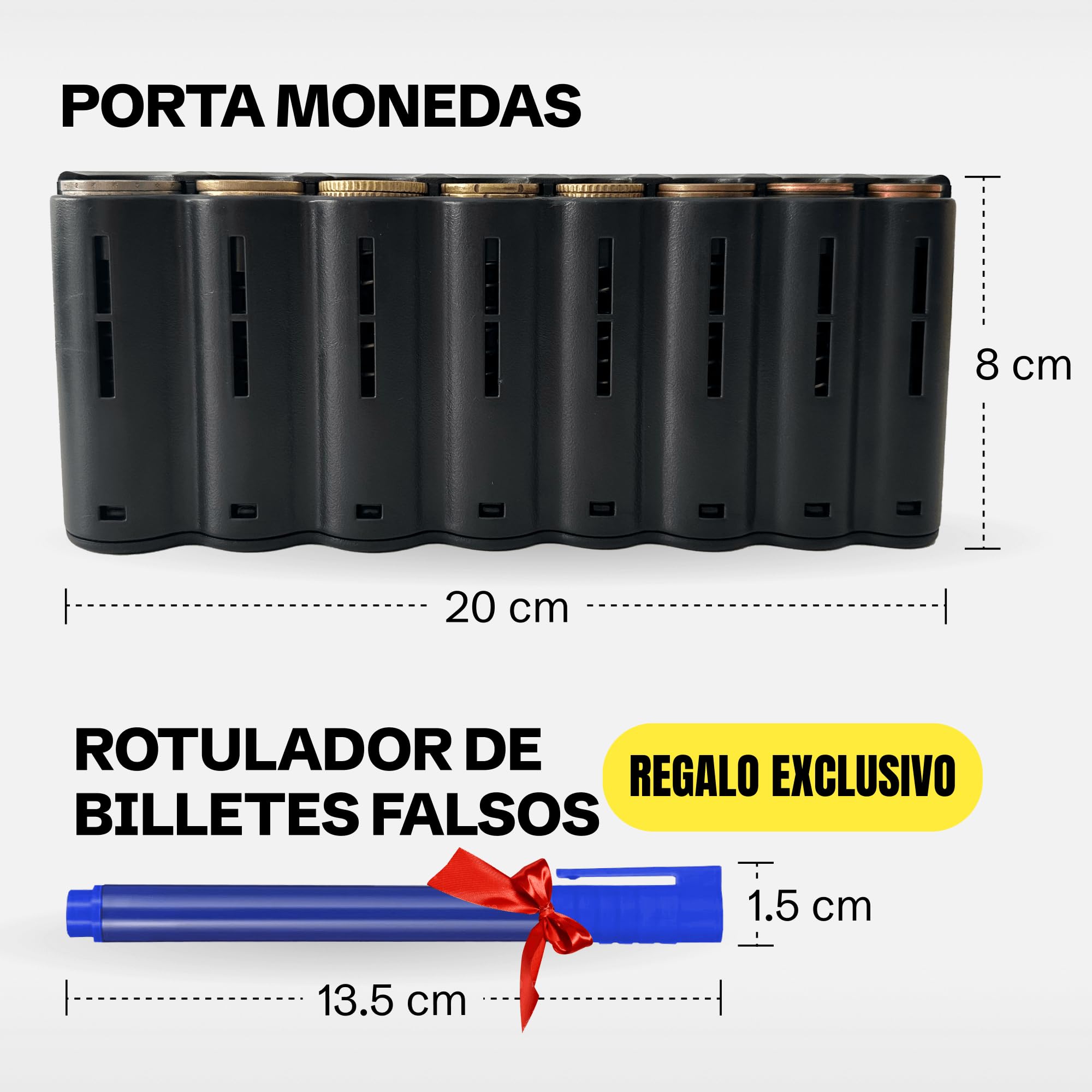 Portamonedas Taxi 8 Monedas con Detector de Billetes Falsos - Clasificador y Dispensador