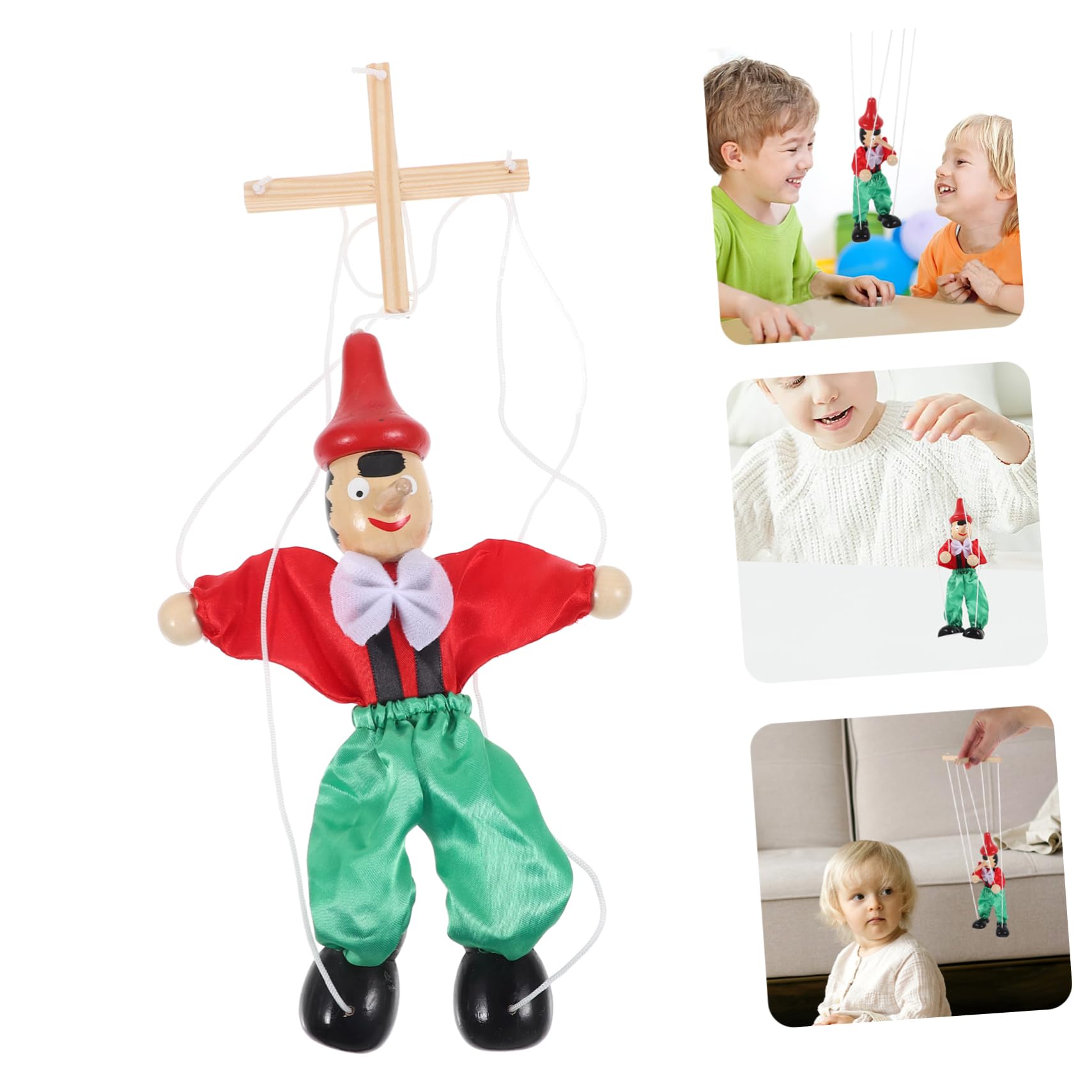 KICHOUSE Marionnette À Tirer en Bois 24Cm Jouet Interactif pour Enfants Théâtre Créatif Et Collection