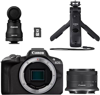 Canon EOS R50 Cámara Mirrorless – Kit para Creadores de Contenido | Cámara APS-C 4K con Wi-Fi y Bluetooth | Compacta, Ideal para Vlogging, Principiantes y Profesionales