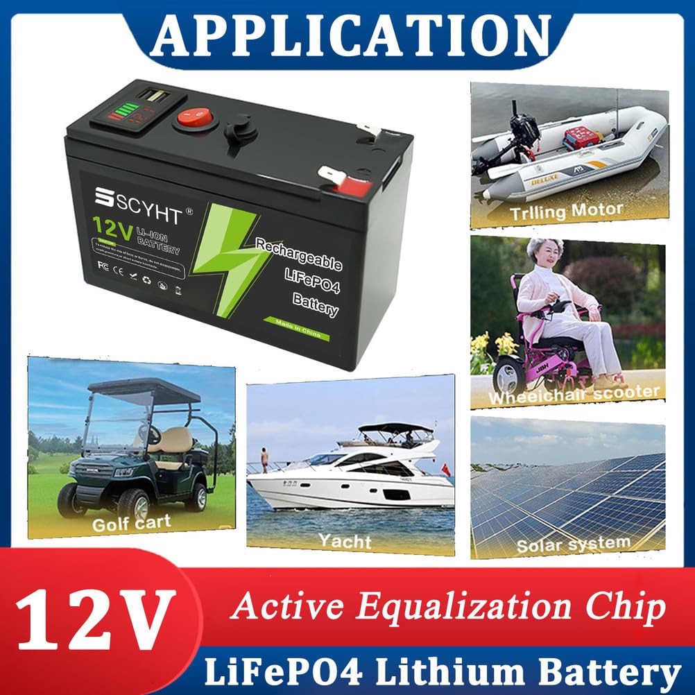 Batteria al litio 12V 12Ah 15Ah Batteria LiFePO4 10Ah Batterie rimovibili 12V Batterie agli ioni di litio per pannelli solari per motori inferiori a 180W con porta USB,12v15ah