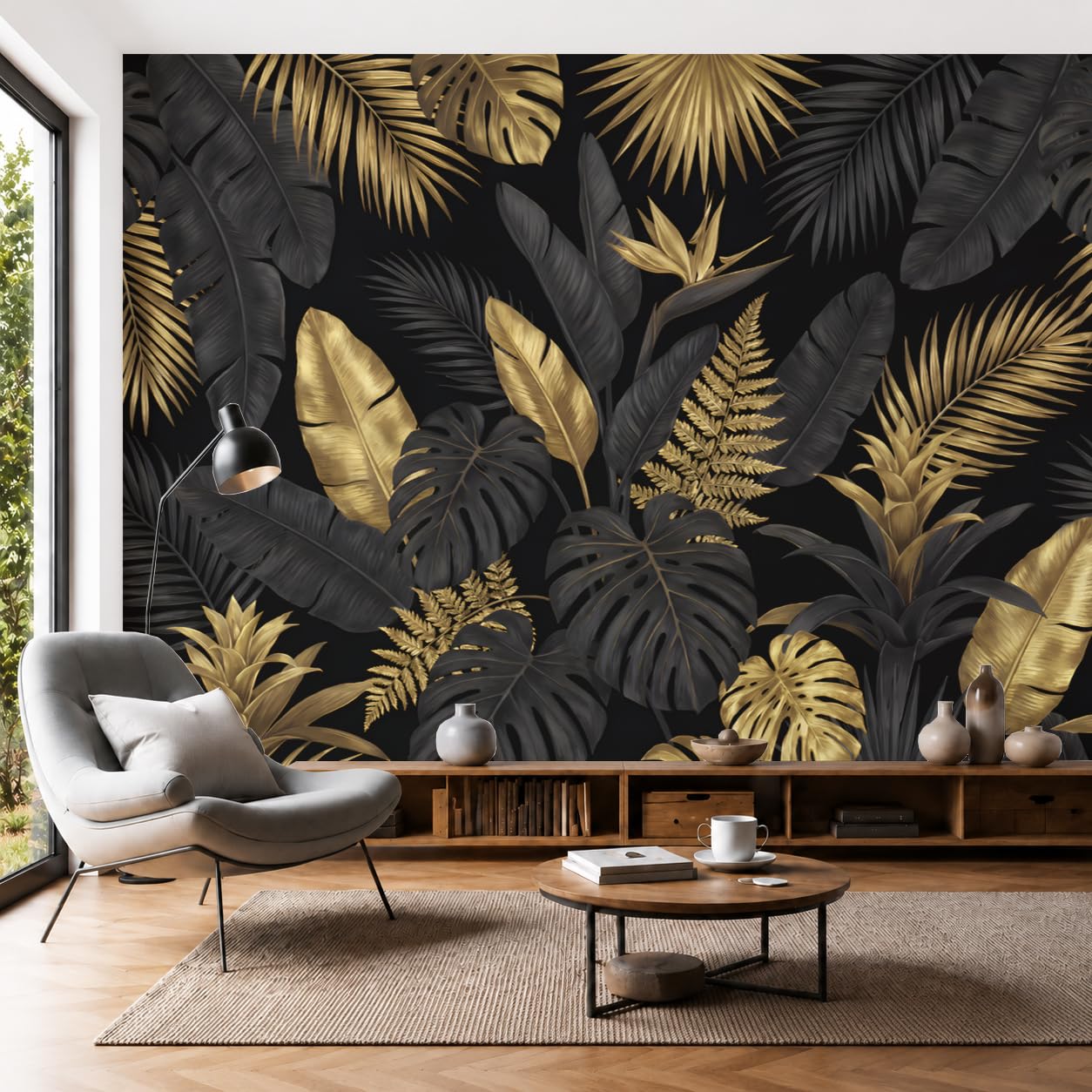 Papier peint plantes tropicales anti-décoloration pour mur lumineux