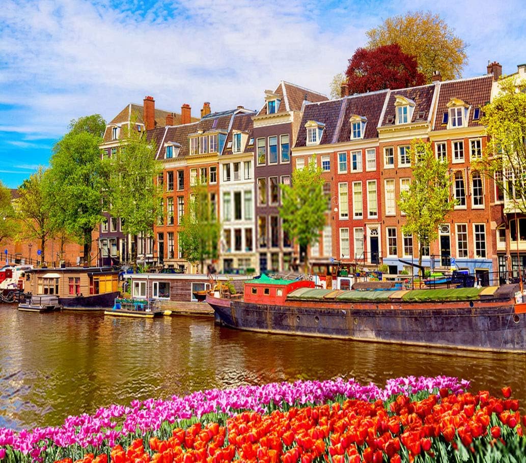 DIY 5D Diamond Painting Kit Colorful Spring Cityscape View Canal Amsterdam Summer Blue Sky 16" X 20" Adult Full Drill Rhinestone Cross Stitch Art Crafts for Home Decoration