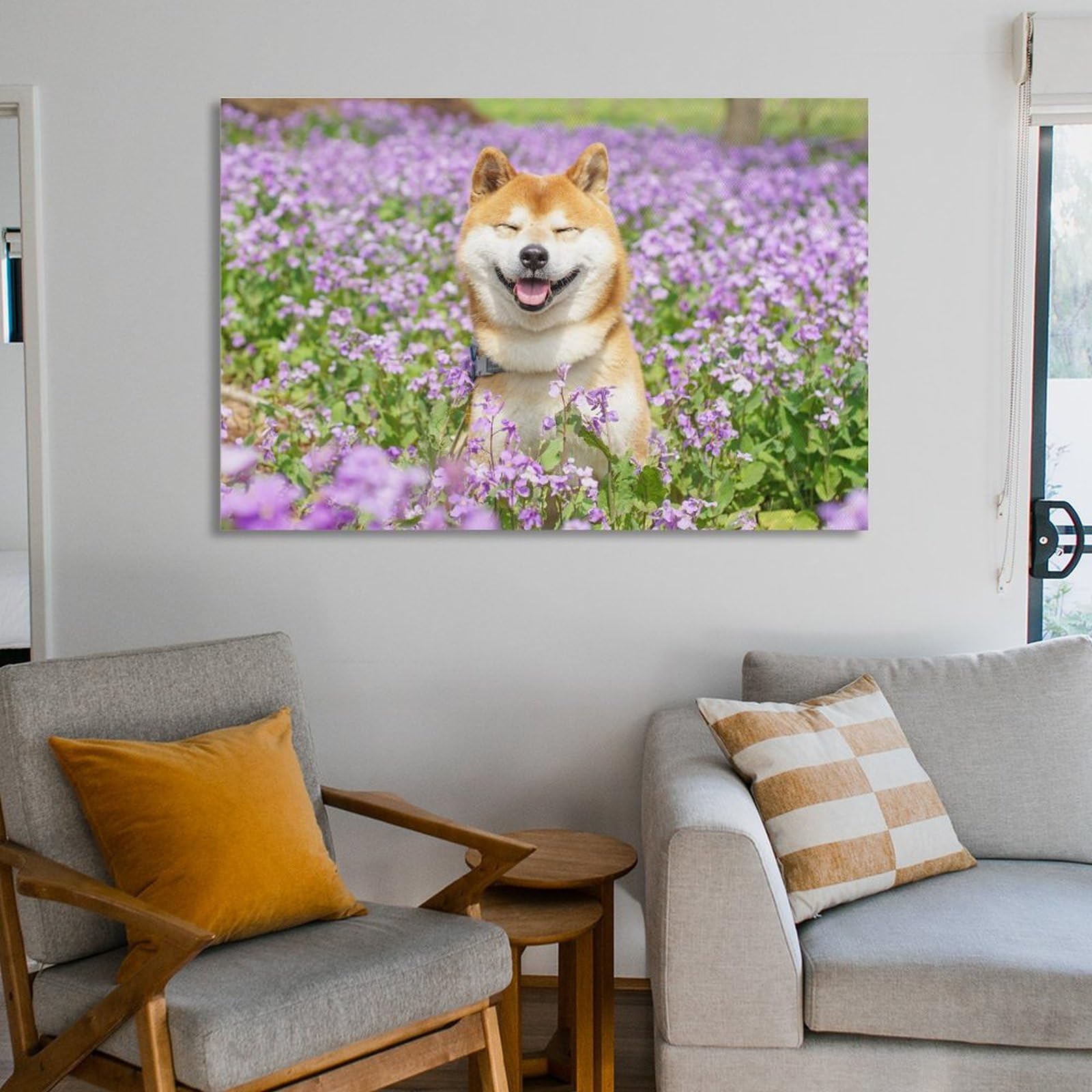 Amazon.co.jp: 花のかわいい秋田犬 ポスター ホーム装飾 アートパネル