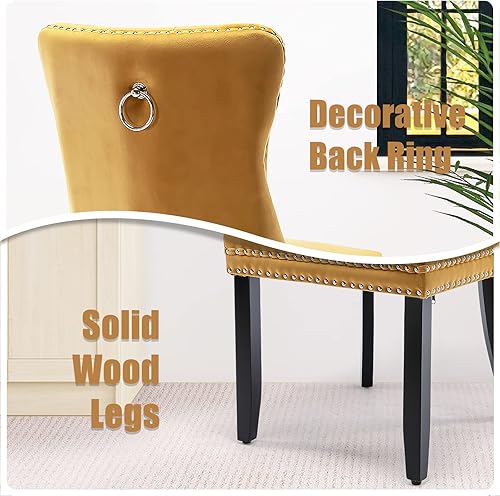 Miniatura 6 de SoarFlash Juego de 2 sillas de comedor de terciopelo, sillas laterales con respaldo alto, moderna silla auxiliar tapizada de alta gama con anillo