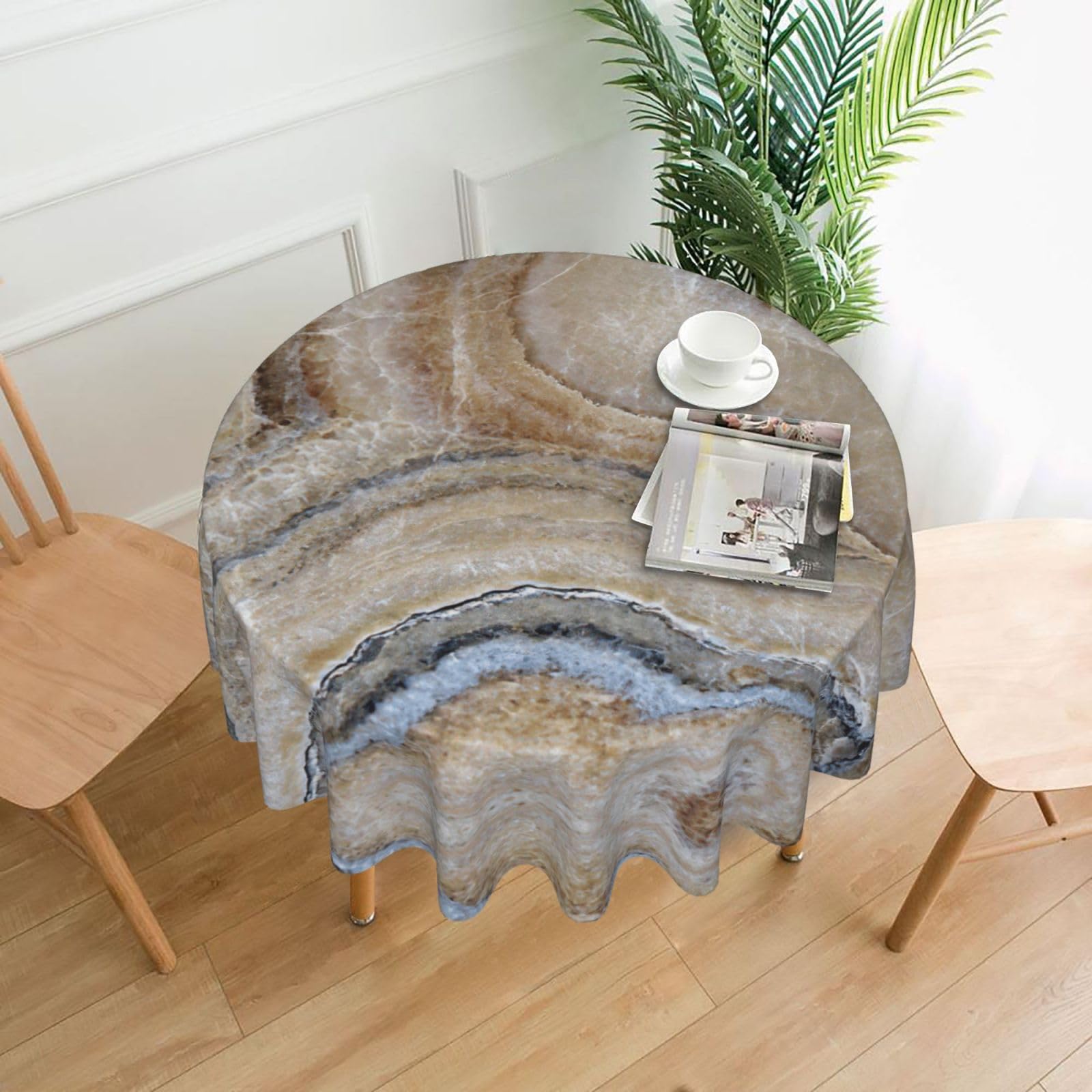 SDEGTHO Onyx Stone Pale Blue Print Modern Retro Round Tablecloth 60in Polyester Fabric Cover for Party Dining Table Washable