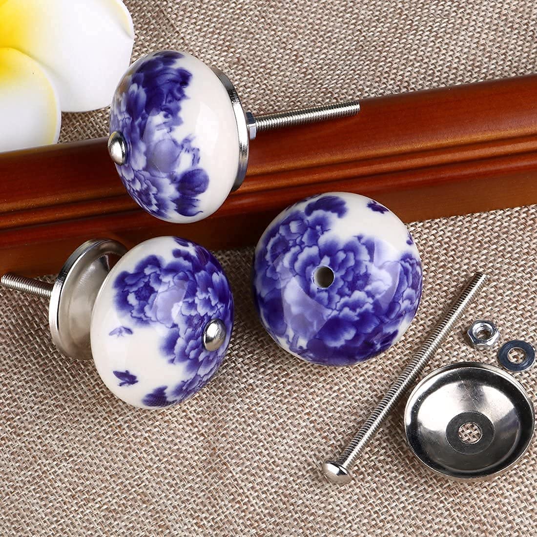 Ceramiczne klamki do drzwi 6 szt. Gałki do szuflad zielone 40 mm Gałki do drzwi Gałki do mebli Uchwyty meblowe Ceramiczne gałki do szafek - styl antyczny (Color : Blue and White)