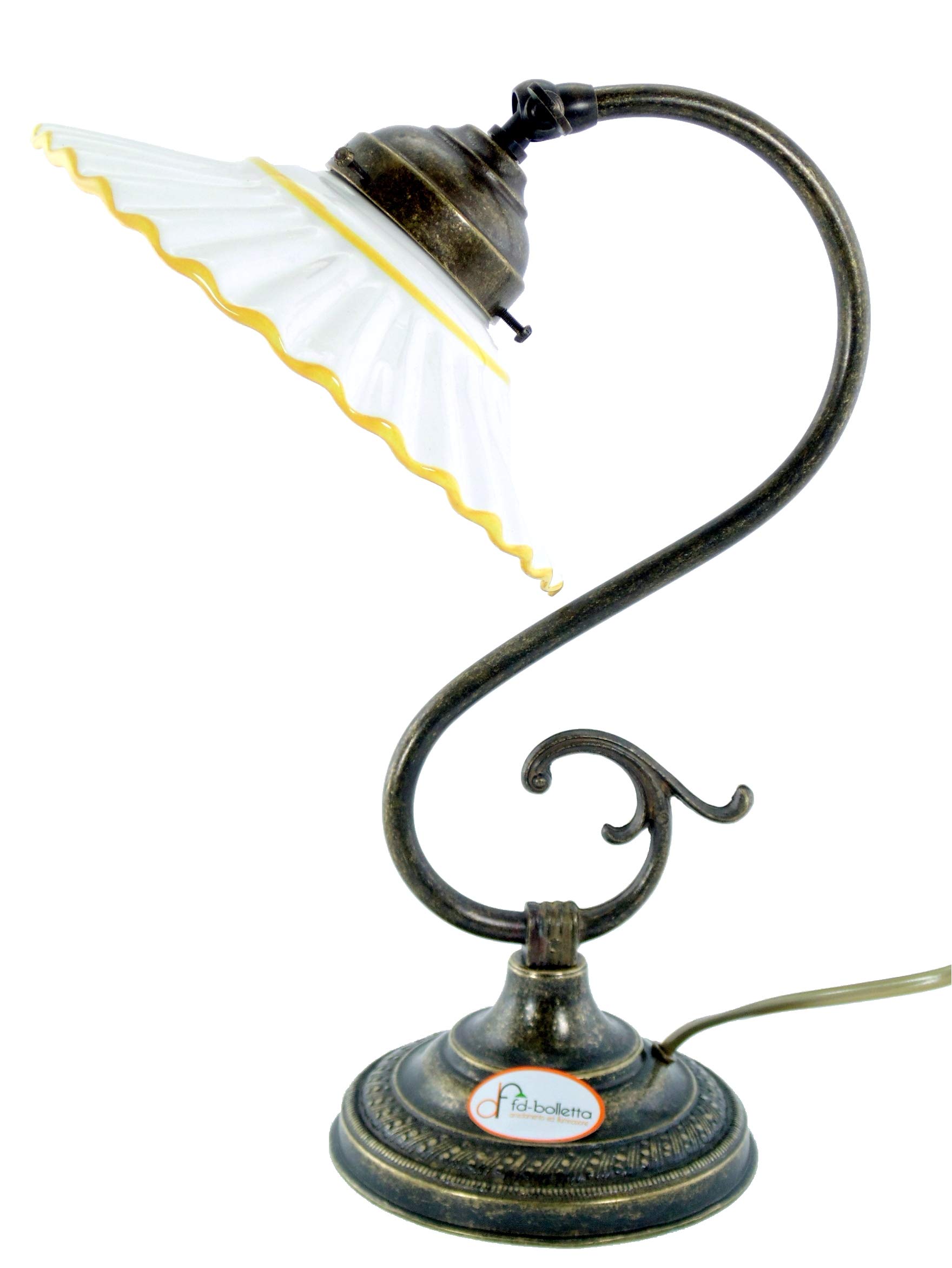 Lampada ottone da comodino,tavolo,scrivania,illuminazione per interni con paralume ceramica giallo s38 Misure:H 32cm,Ø paralume 19cm,Ø base 13cm