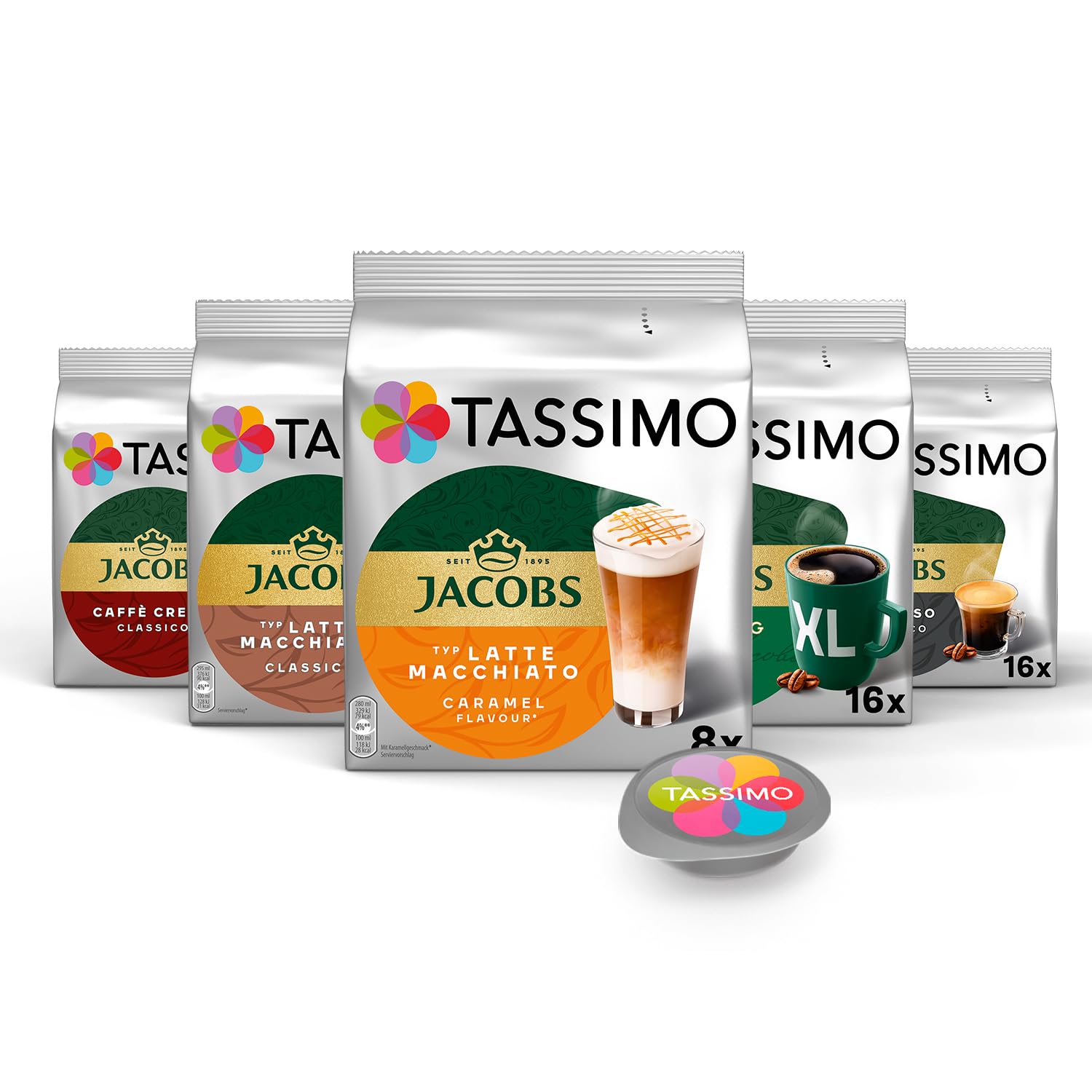 Bosch Tassimo finesse friendly Kapselmaschine TAS162E mit Tassimo Kapseln Probierbox, Vielfaltspaket, 64 Pads