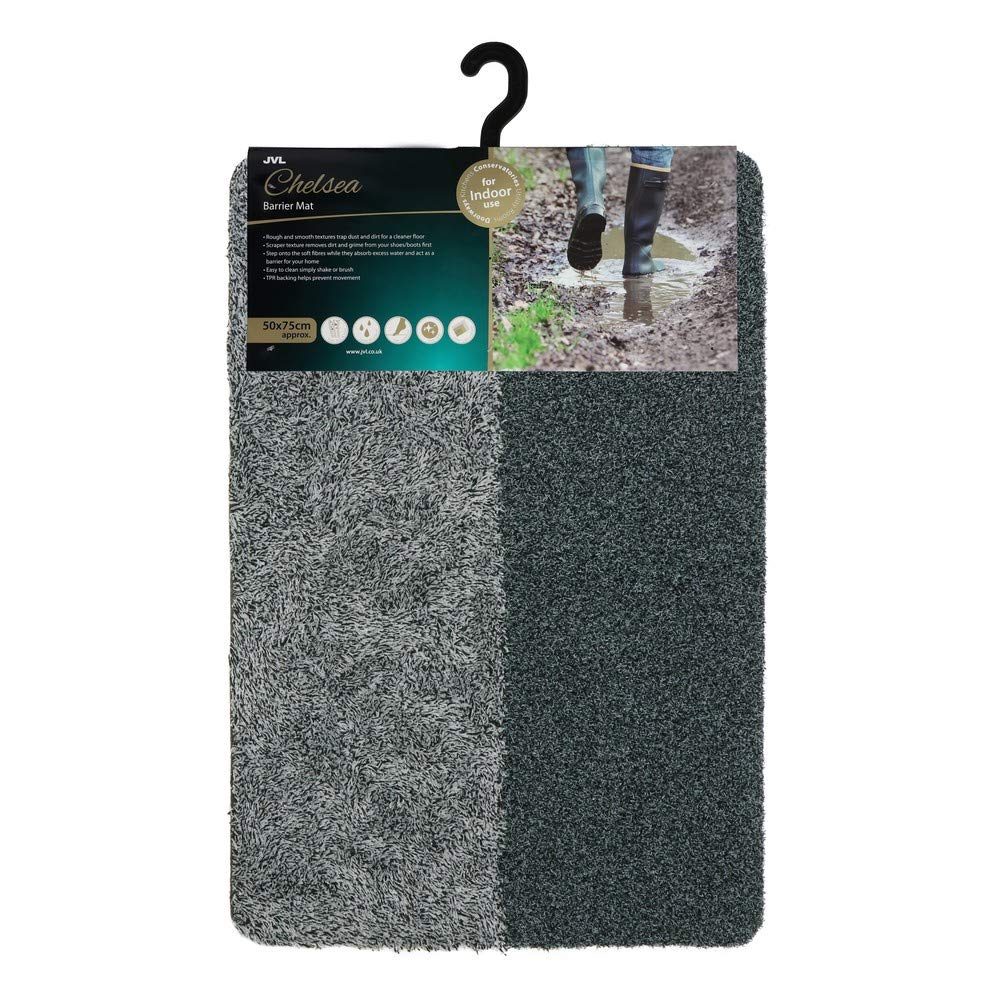JVL Chelsea Barrier Scraper Door Mat, Grey, 50 x 75cm, Small, 01-520
