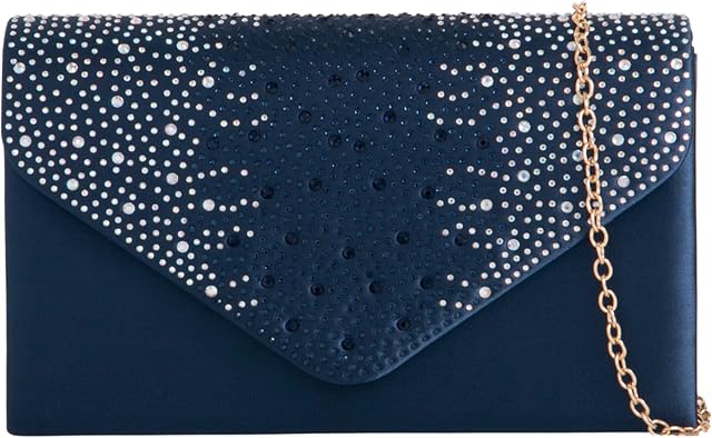 Diamante Face Satin Envelop Style Bridal Prom Wedding Evening Clutch Party Purse Hand Bag